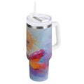 30 oz Insulated Stainless Steel Tumbler Double Wall Stainless Steel Tumbler with 2-Way Drinking Red and Orange Butterflies VE48