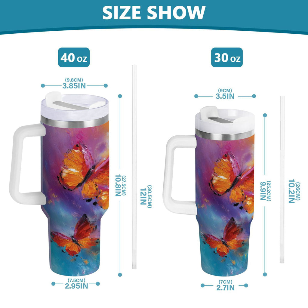 30 oz Insulated Stainless Steel Tumbler Double Wall Stainless Steel Tumbler with 2-Way Drinking Red and Orange Butterflies VE48