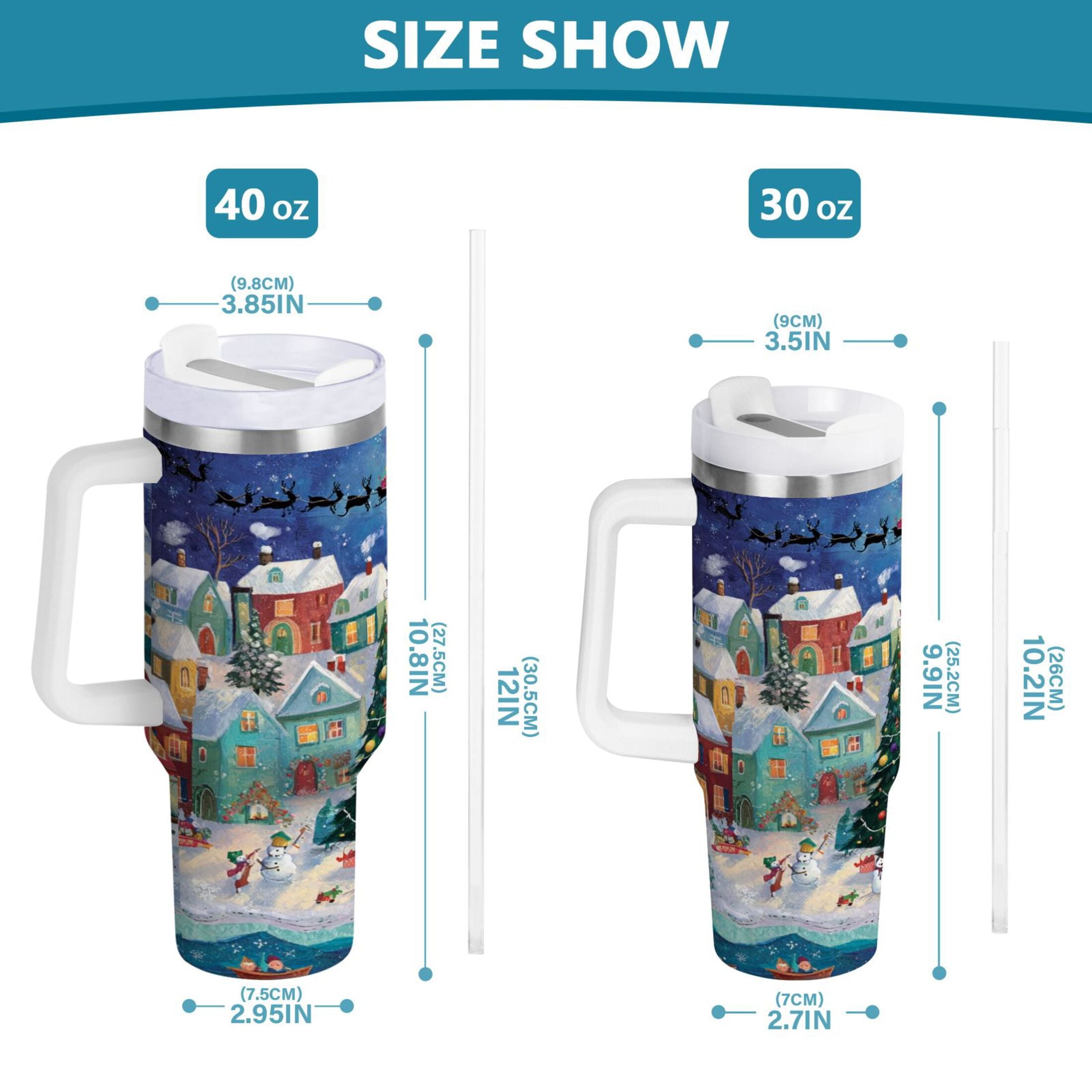 30 oz Insulated Stainless Steel Tumbler Double Wall Stainless Steel Tumbler with 2-Way Drinking Charming Christmas Scene NK9A
