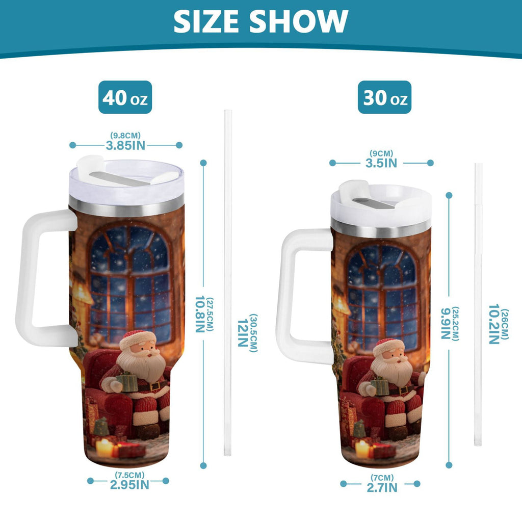 40 oz Insulated Stainless Steel Tumbler Double Wall Stainless Steel Tumbler with 2-Way Drinking Sitting Santa Claus KDW3