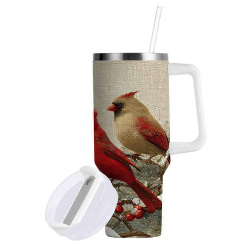 30 oz Insulated Stainless Steel Tumbler Double Wall Stainless Steel Tumbler with 2-Way Drinking Bird and Snow-covered Trees RG9C