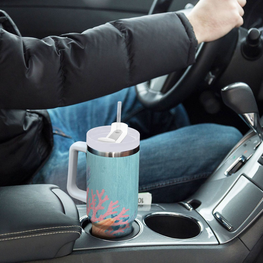 40 oz Insulated Stainless Steel Tumbler Double Wall Stainless Steel Tumbler with 2-Way Drinking Colorful Starfish and Seashells 0MXI