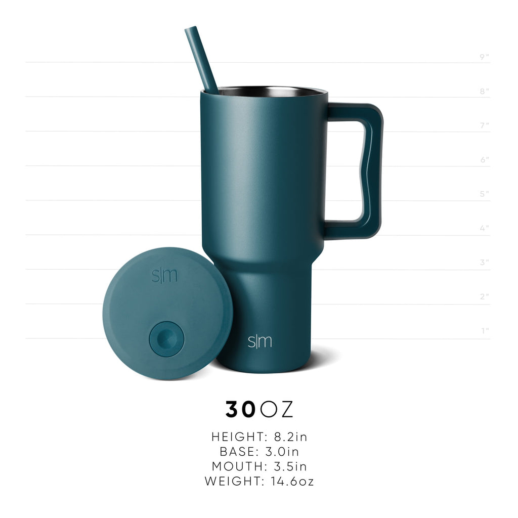 Simple Modern 30 fl oz Insulated Stainless Steel Trek Tumbler with Straw Lid | Seaglass Sage and Cream Checkmate 23VN