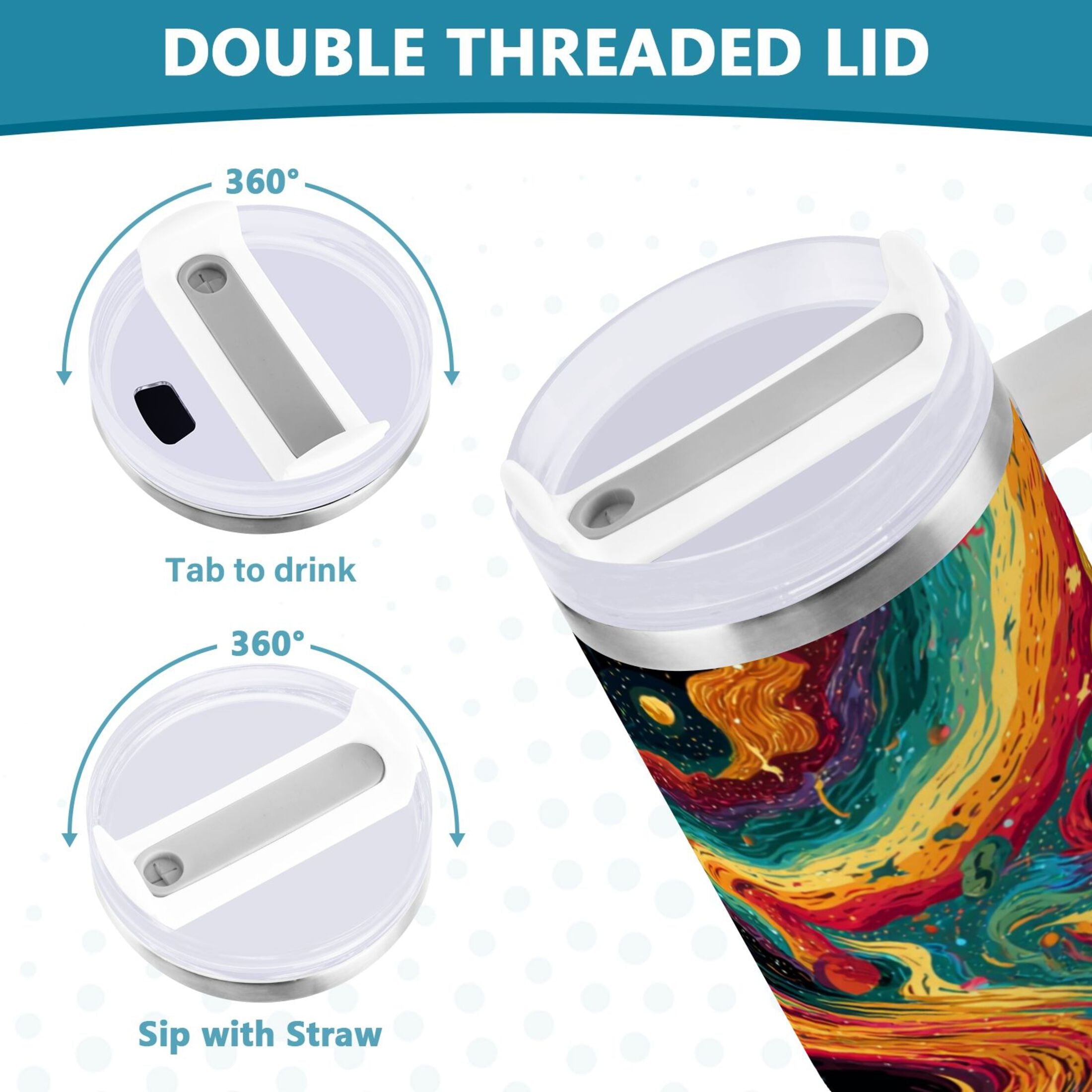 40 oz Insulated Stainless Steel Tumbler Double Wall Stainless Steel Tumbler with 2-Way Drinking Swirling Galaxy 46XE