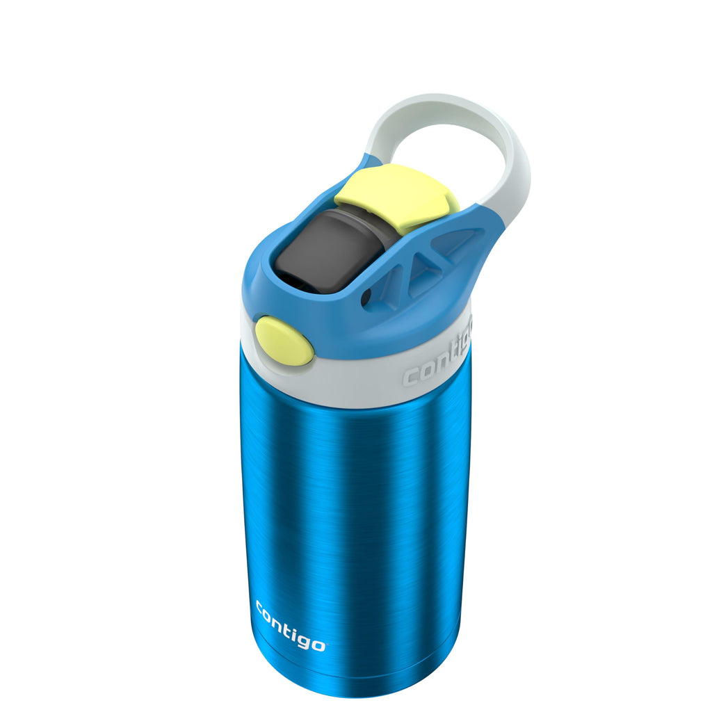 Kids Water Bottle with Straw 13 oz Autospout, Easy Clean Lid, Pop Up Spill Proof Valve, Durable BPA Free Plastic, for School Sports Travel, Blue KUX8