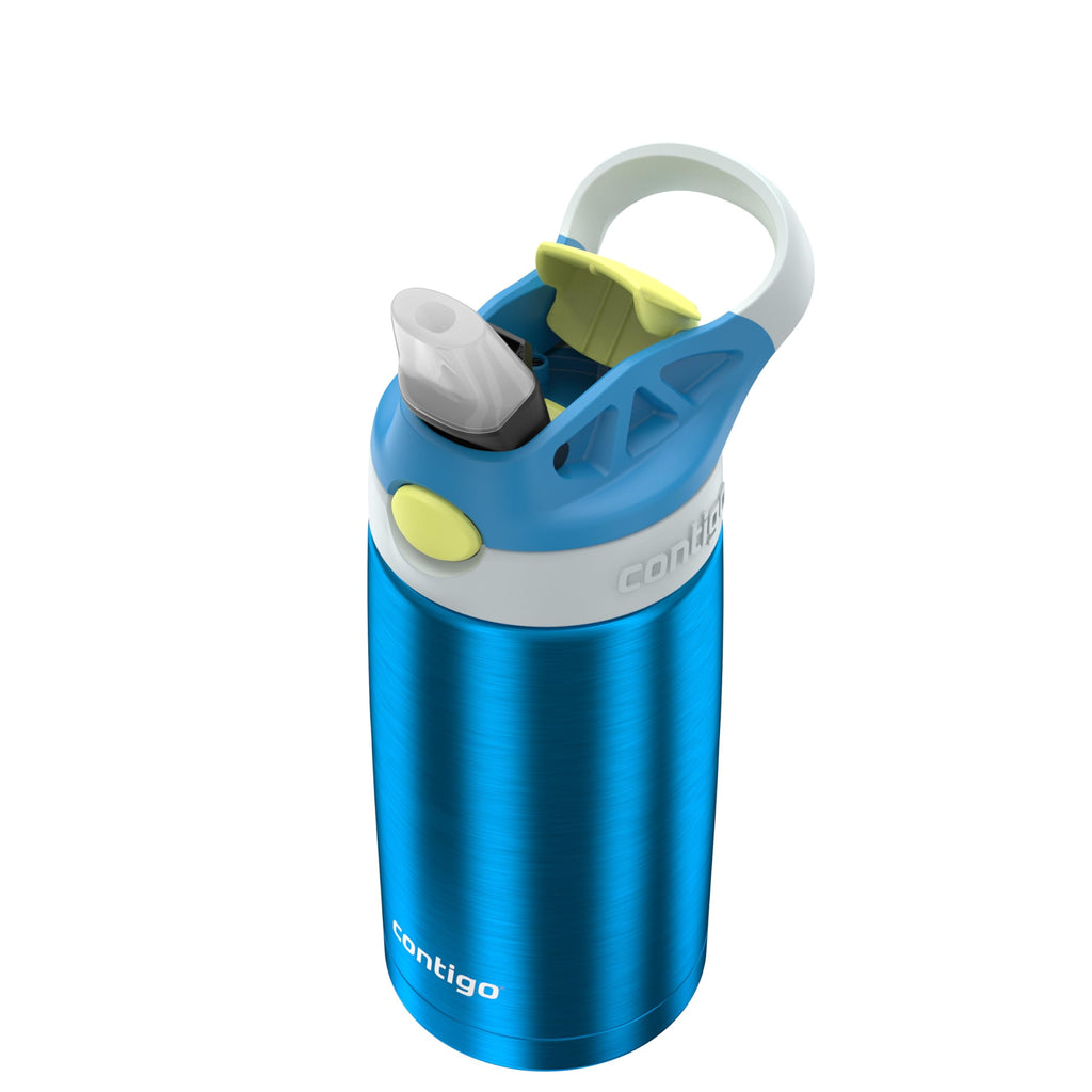 Kids Water Bottle with Straw 13 oz Autospout, Easy Clean Lid, Pop Up Spill Proof Valve, Durable BPA Free Plastic, for School Sports Travel, Blue KUX8