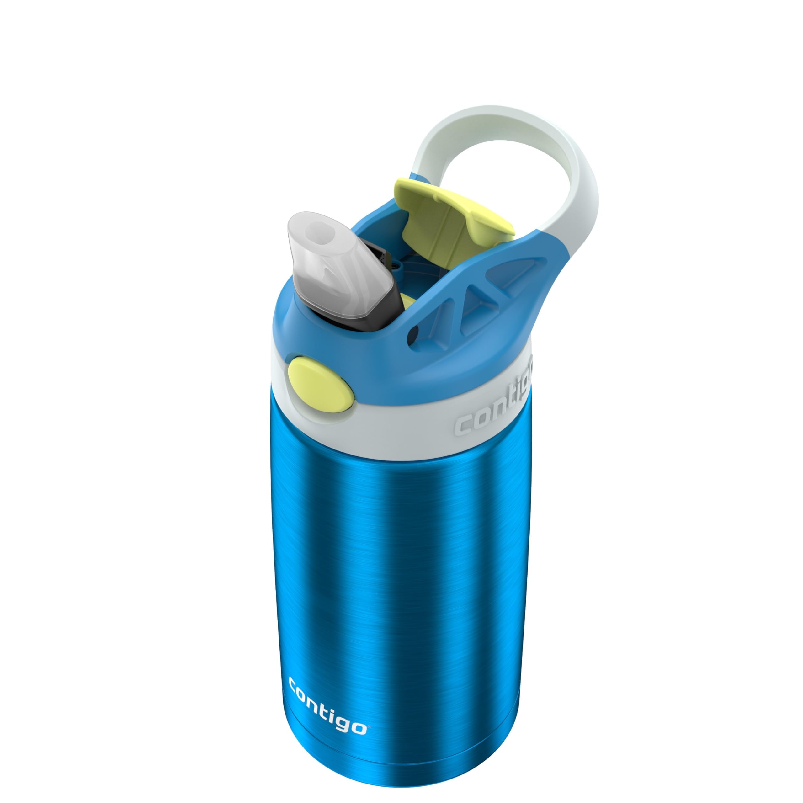 Kids Water Bottle with Straw 13 oz Autospout, Easy Clean Lid, Pop Up Spill Proof Valve, Durable BPA Free Plastic, for School Sports Travel, Blue KUX8