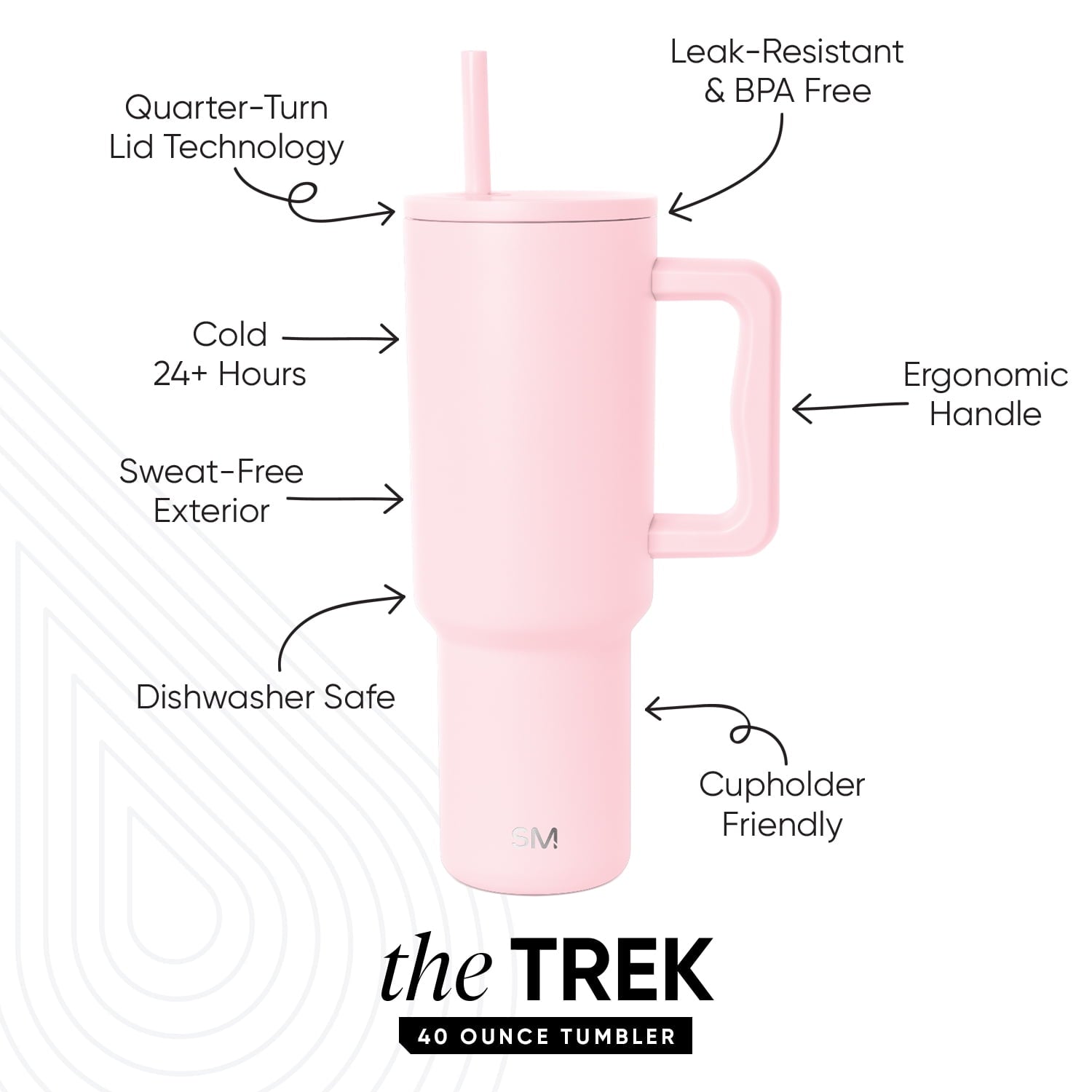 Simple Modern 40 fl oz Insulated Stainless Steel Trek Tumbler with Straw Lid | Blush UFCH