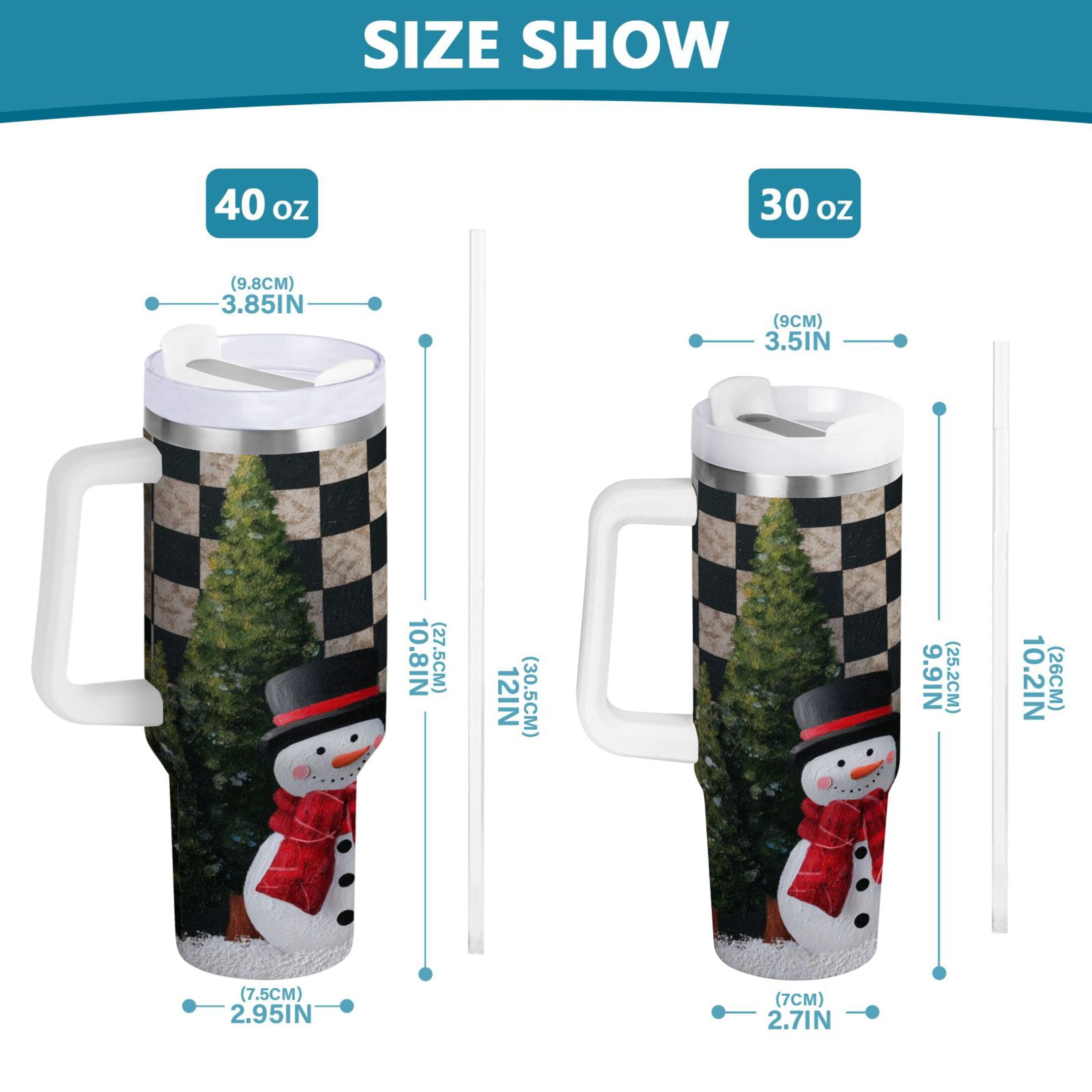 30 oz Insulated Stainless Steel Tumbler Double Wall Stainless Steel Tumbler with 2-Way Drinking Two Snowmen Pattern FL3I