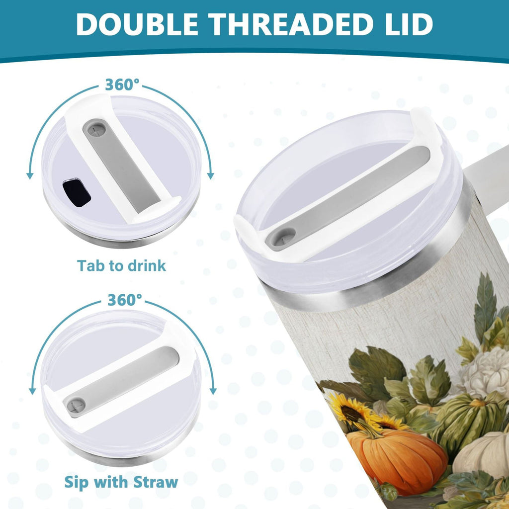 40 oz Insulated Stainless Steel Tumbler Double Wall Stainless Steel Tumbler with 2-Way Drinking Truck Full Of Pumpkins Z55Y
