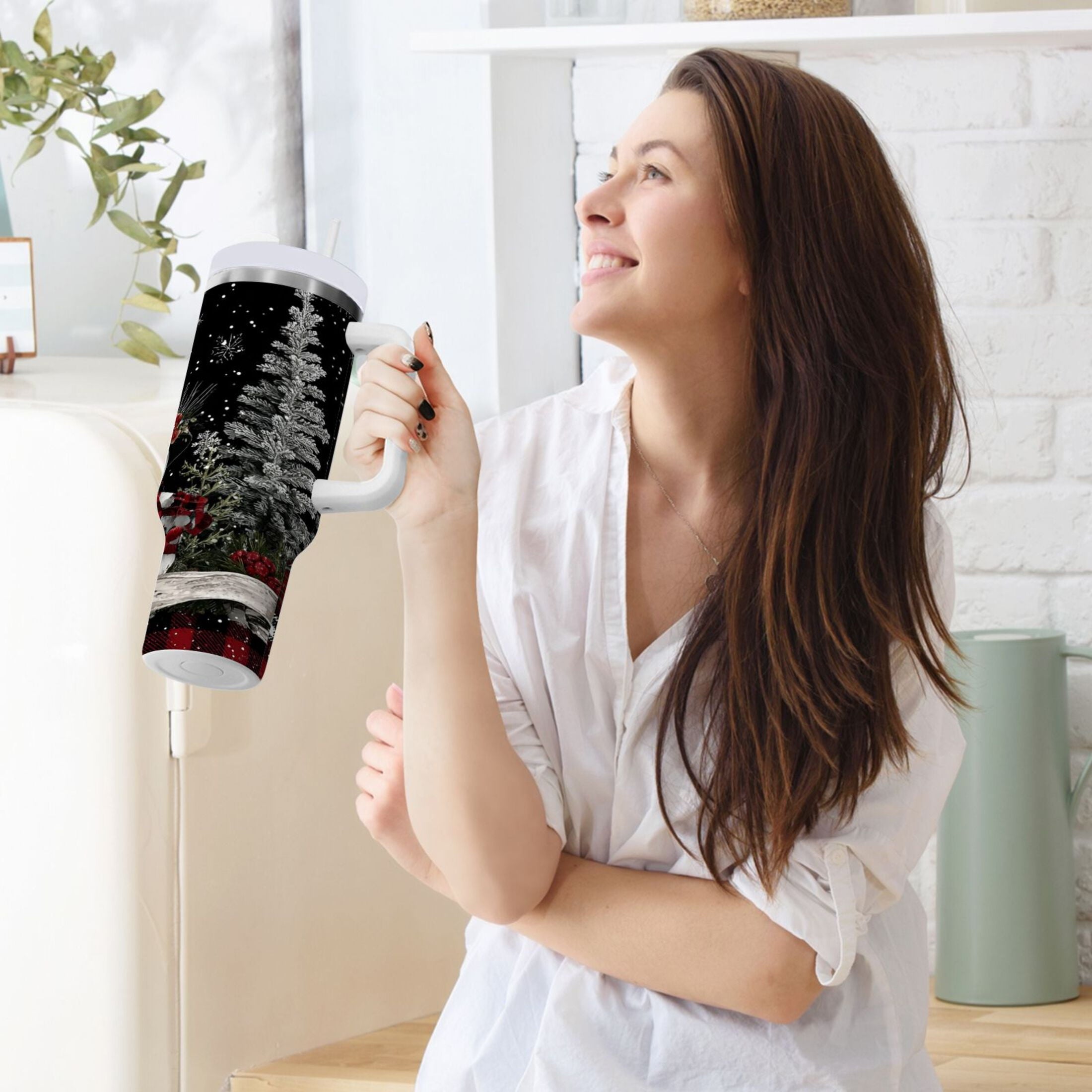 30 oz Insulated Stainless Steel Tumbler Double Wall Stainless Steel Tumbler with 2-Way Drinking Christmas Snowman JCA1