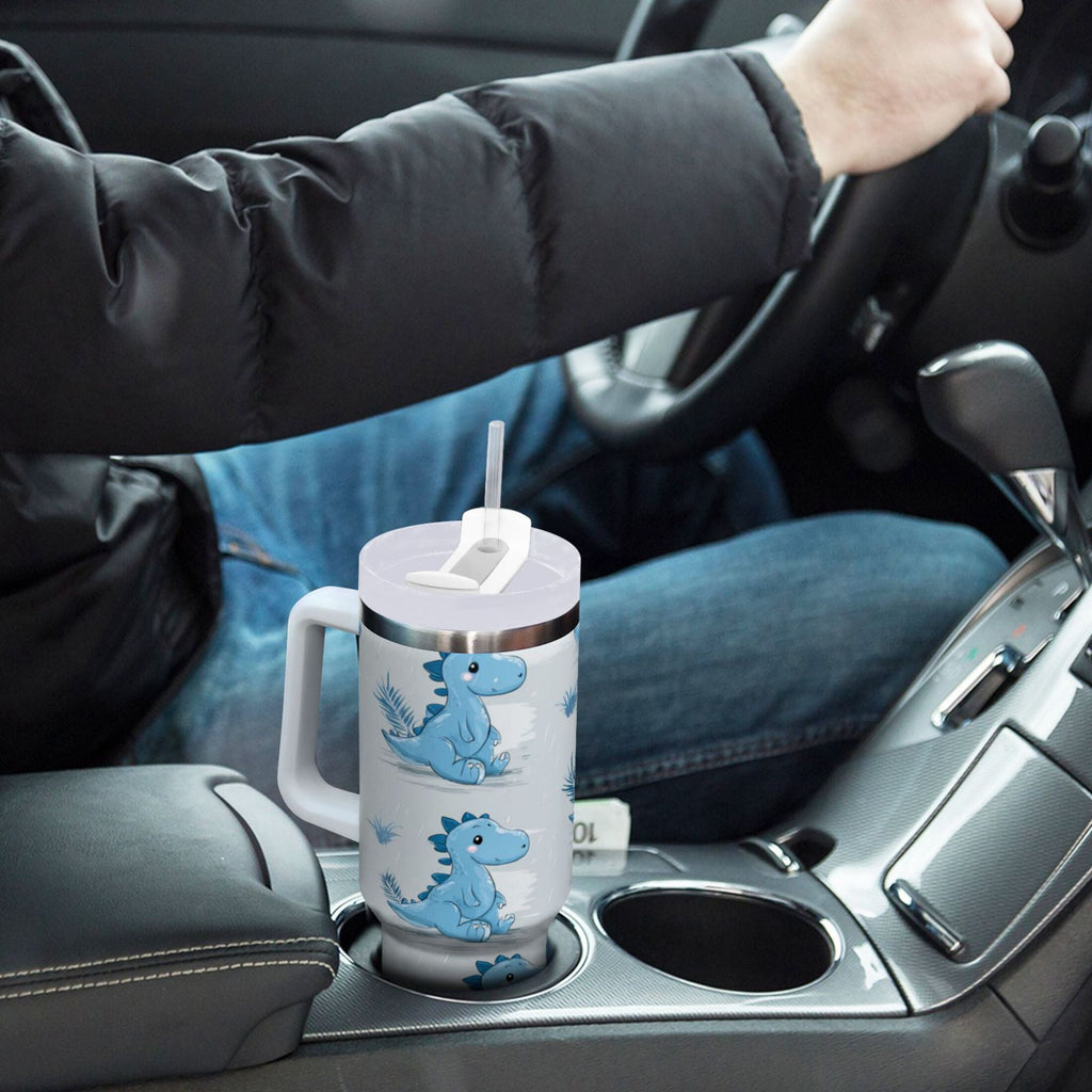 30 oz Insulated Stainless Steel Tumbler Double Wall Stainless Steel Tumbler with 2-Way Drinking Cartoon Blue Dinosaurs FNMJ