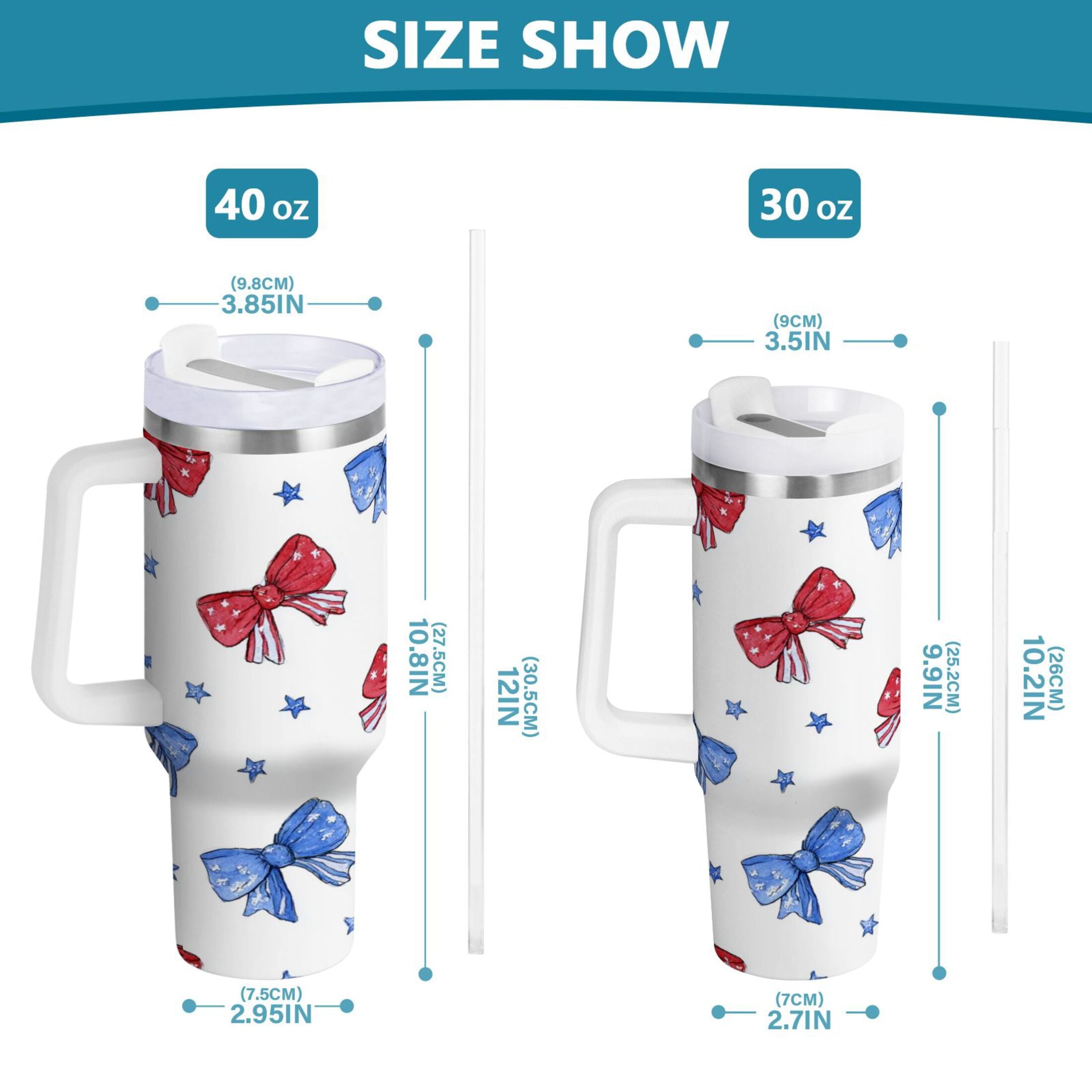 40 oz Insulated Stainless Steel Tumbler Double Wall Stainless Steel Tumbler with 2-Way Drinking Hand-drawn Bows 4FDY
