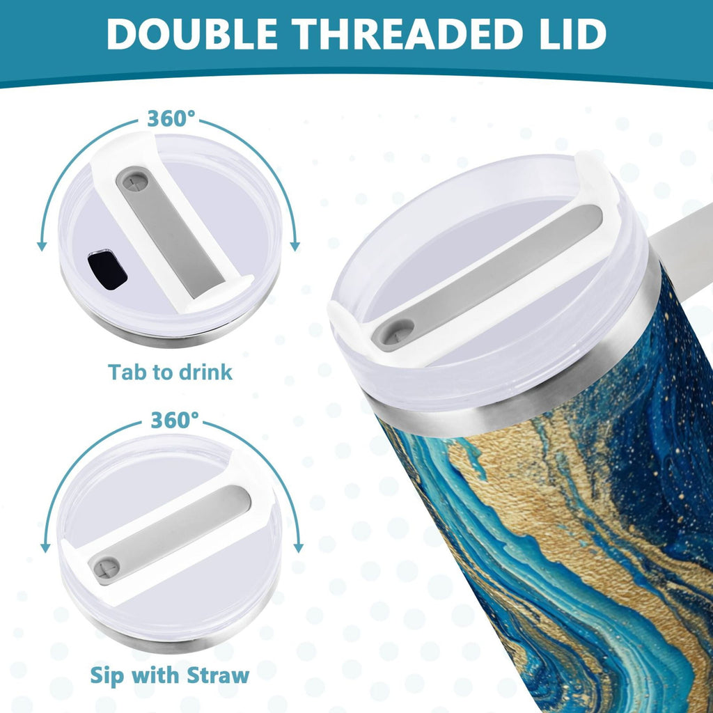 30 oz Insulated Stainless Steel Tumbler Double Wall Stainless Steel Tumbler with 2-Way Drinking Blue and Gold Ocean LNS9