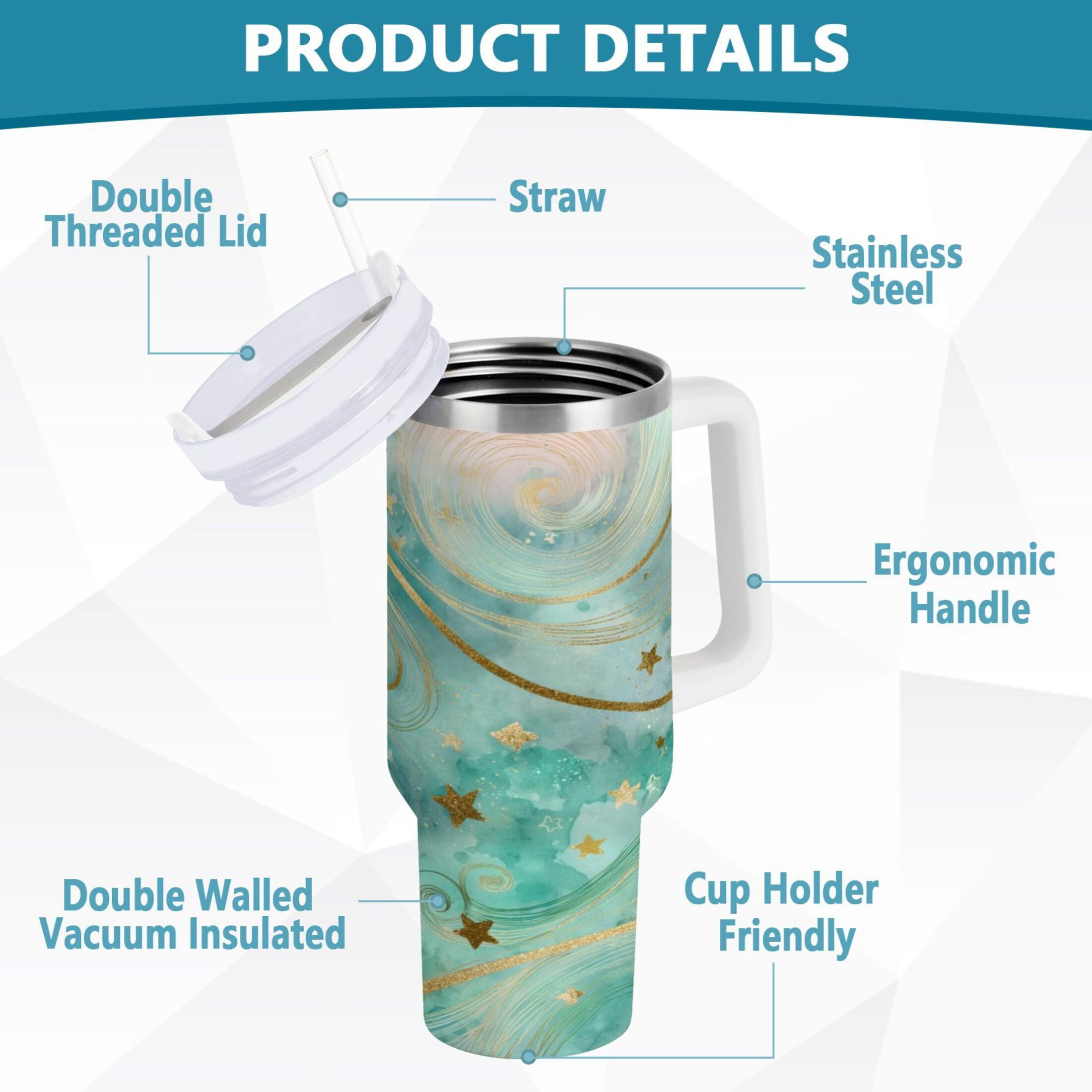 30 oz Insulated Stainless Steel Tumbler Double Wall Stainless Steel Tumbler with 2-Way Drinking Beautiful Swirling Lines WA03