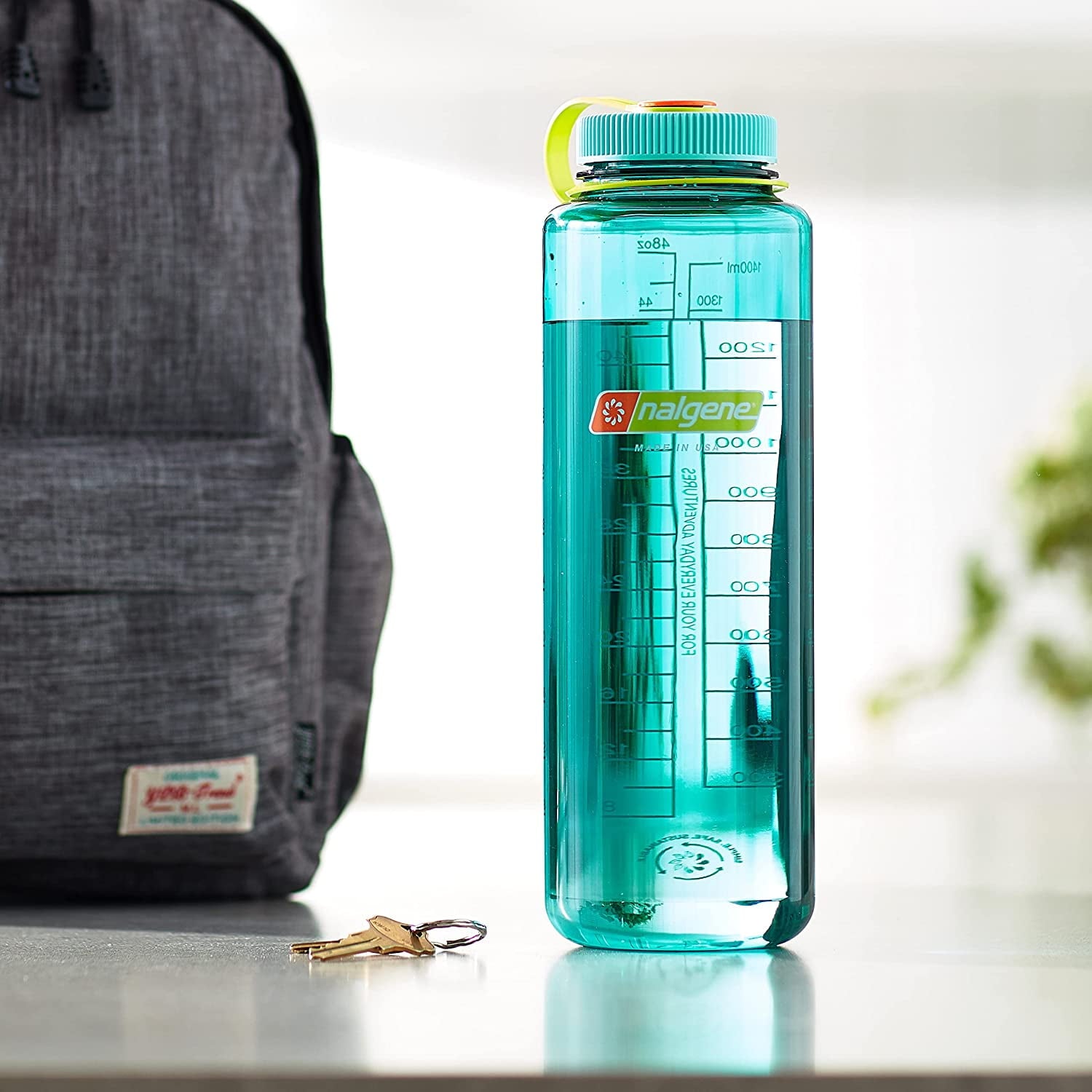 Nalgene Sustain Tritan BPA-Free Water Made with Material Derived from 50% Plastic Waste (using ISCC certified mass balance), 48 OZ, Wide Mouth, Cerulean YB5C