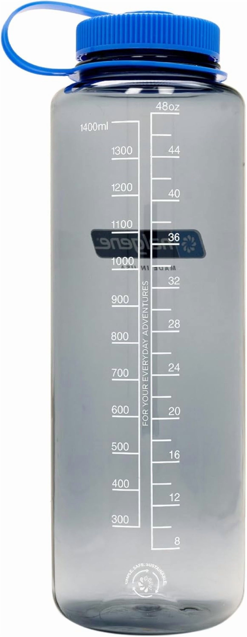 Nalgene Sustain Tritan BPA-Free Water Made with Material Derived from 50% Plastic Waste (using ISCC certified mass balance), 48 OZ, Wide Mouth, Cerulean YB5C