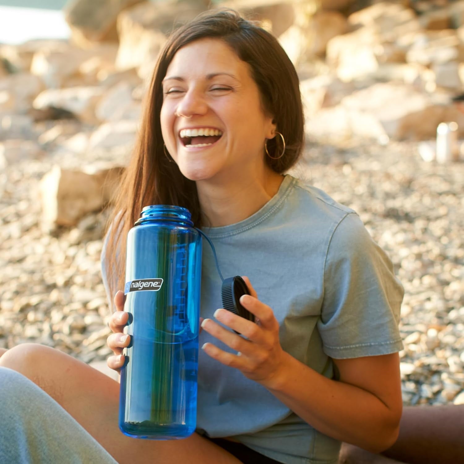 Nalgene Sustain Tritan BPA-Free Water Made with Material Derived from 50% Plastic Waste (using ISCC certified mass balance), 48 OZ, Wide Mouth, Cerulean YB5C