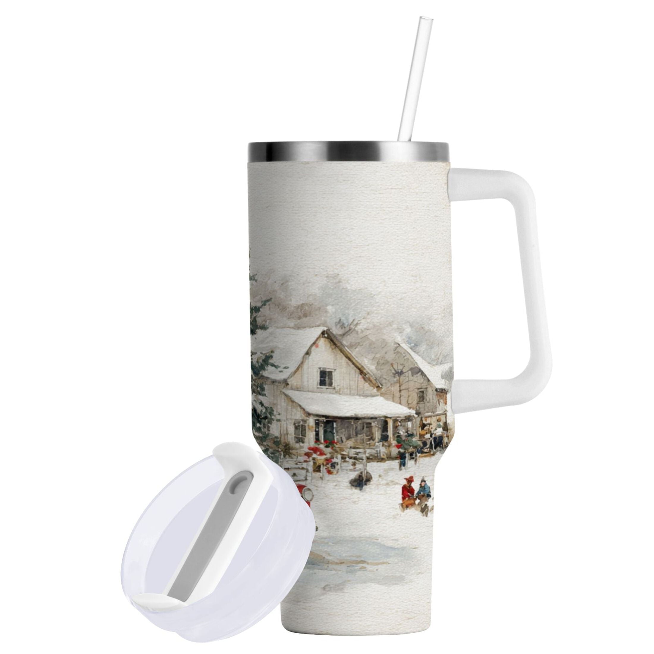 30 oz Insulated Stainless Steel Tumbler Double Wall Stainless Steel Tumbler with 2-Way Drinking Truck with Christmas Decorations TW3N