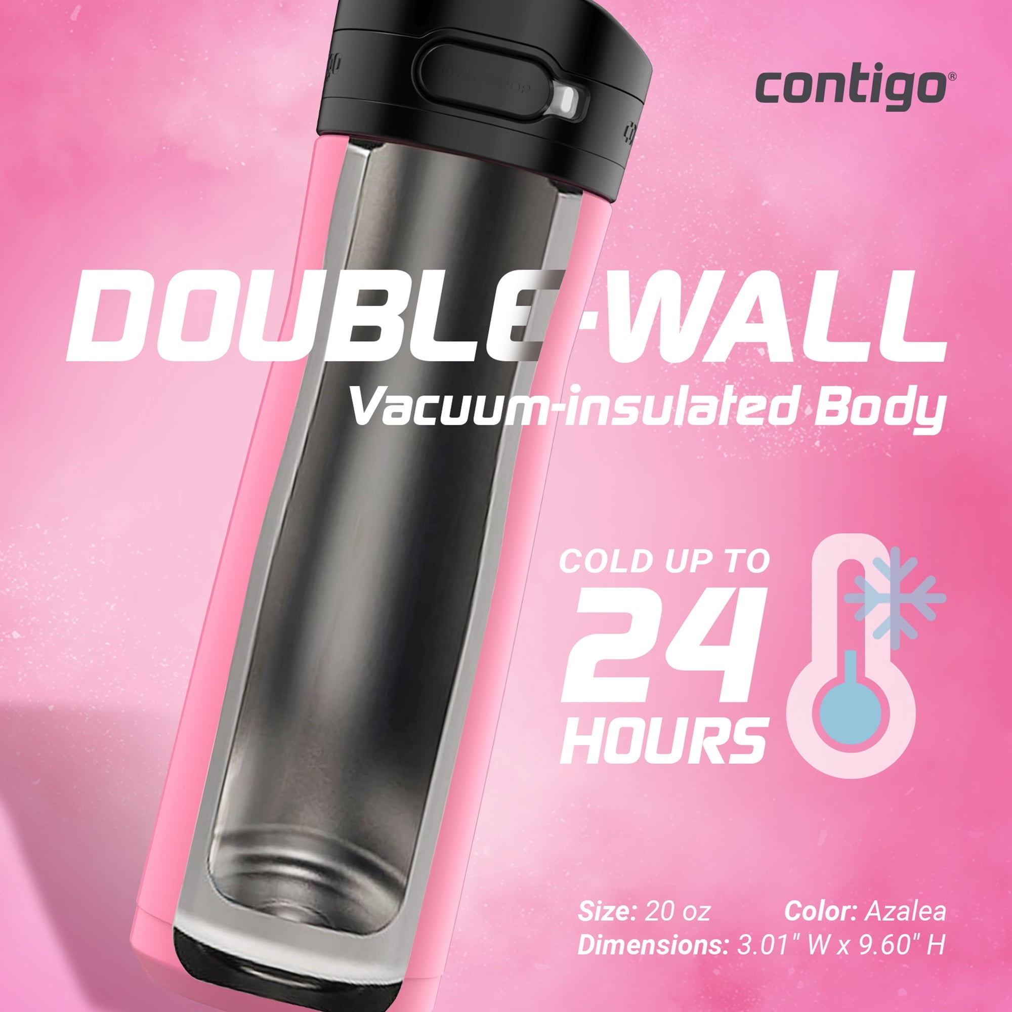 Contigo Jackson Chill 2.0 Stainless Steel Water Bottle with AUTOPOP Lid, 20 Ounces, Azalea HDSU