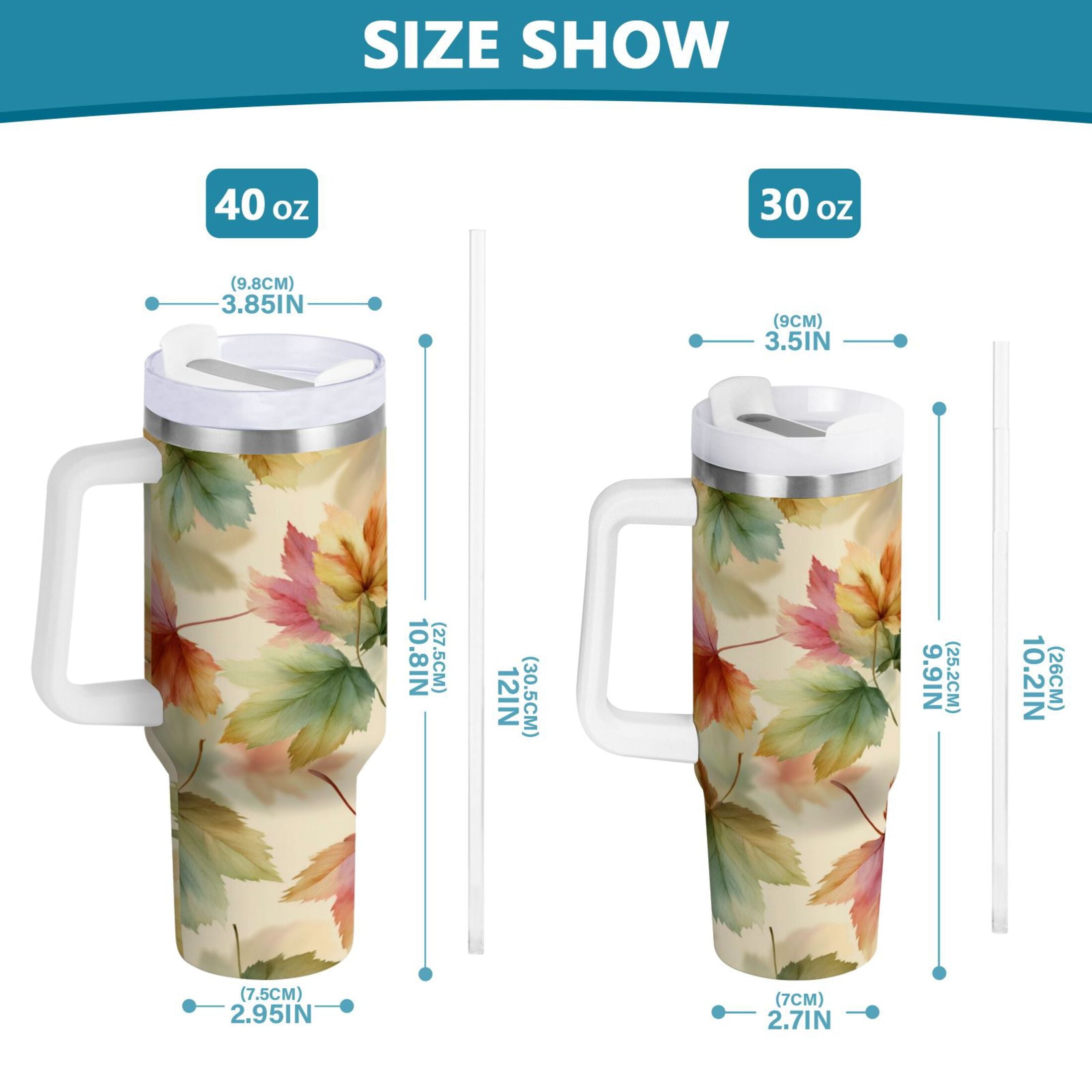 40 oz Insulated Stainless Steel Tumbler Double Wall Stainless Steel Tumbler with 2-Way Drinking Watercolor Maple Leaves Pattern 957M