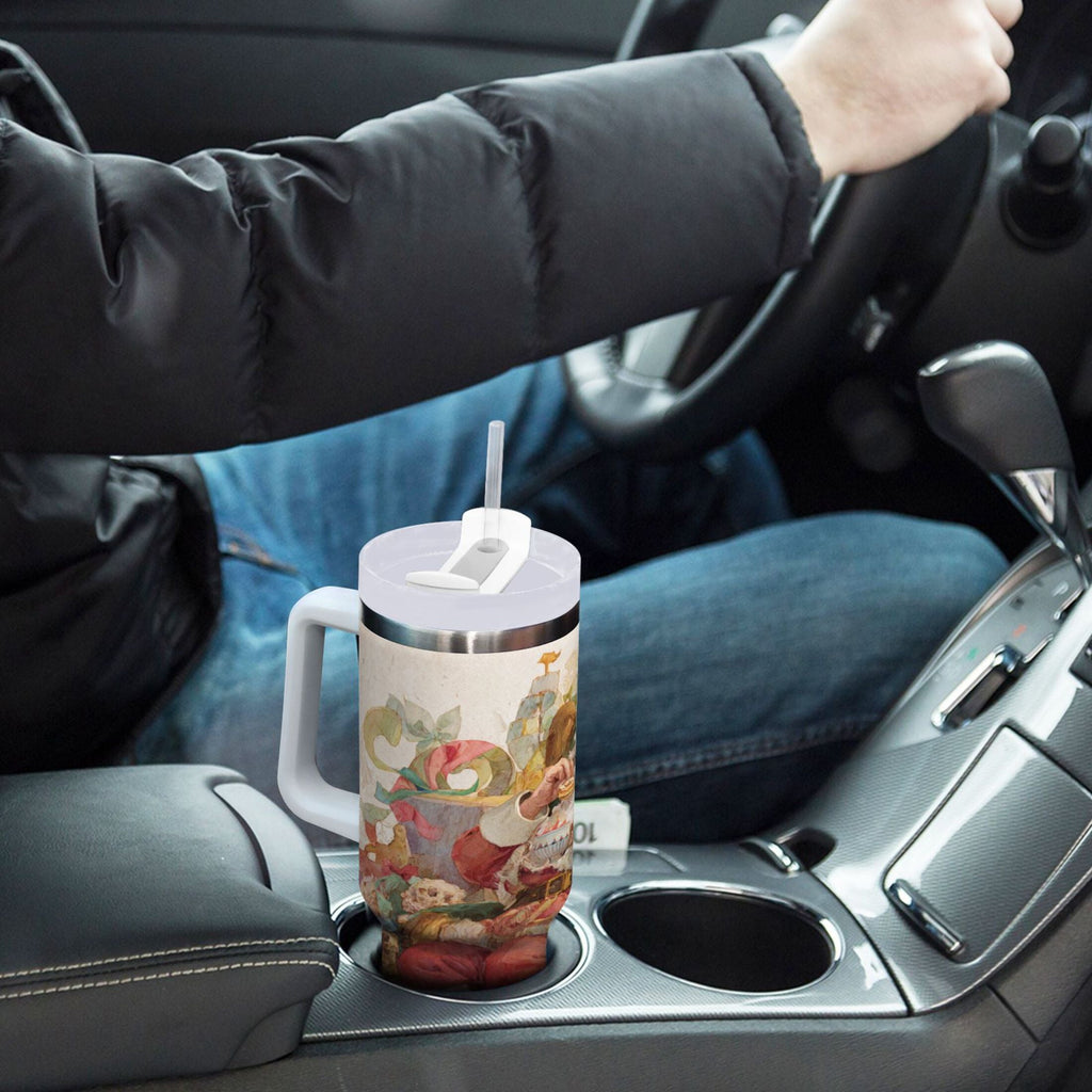 30 oz Insulated Stainless Steel Tumbler Double Wall Stainless Steel Tumbler with 2-Way Drinking Santa Claus Sitting in Chair 6CYN