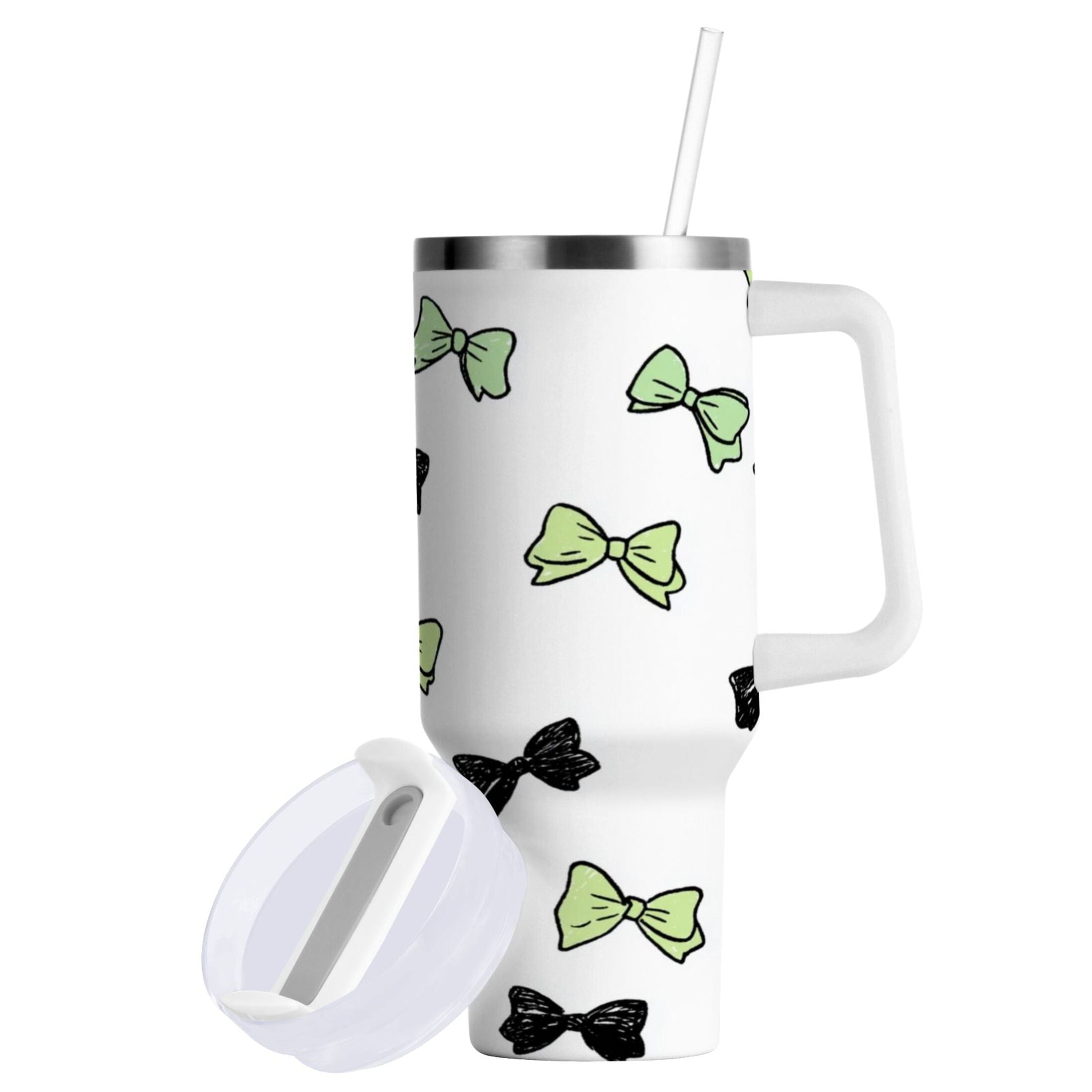 40 oz Insulated Stainless Steel Tumbler Double Wall Stainless Steel Tumbler with 2-Way Drinking Green and Black Bows YWII