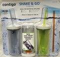 Contigo Shake &amp; Go Plastic Tumblers - Set of 3 (Green Navy &amp; Clear) JLVZ