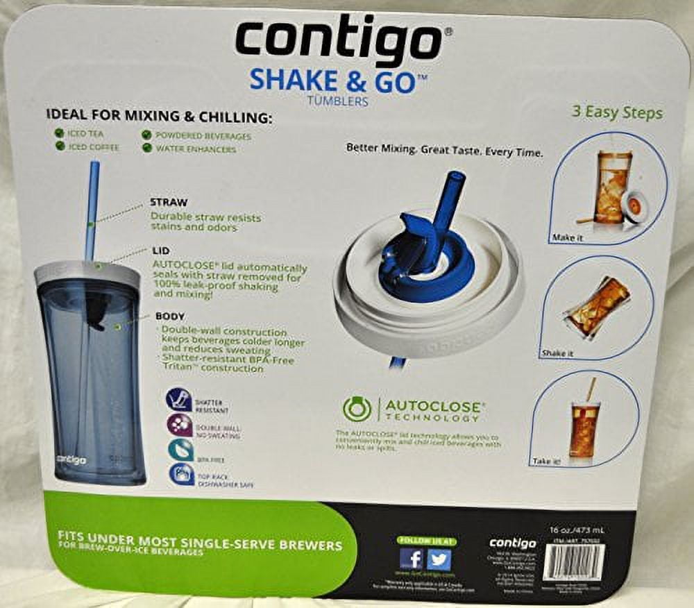 Contigo Shake &amp; Go Plastic Tumblers - Set of 3 (Green Navy &amp; Clear) JLVZ