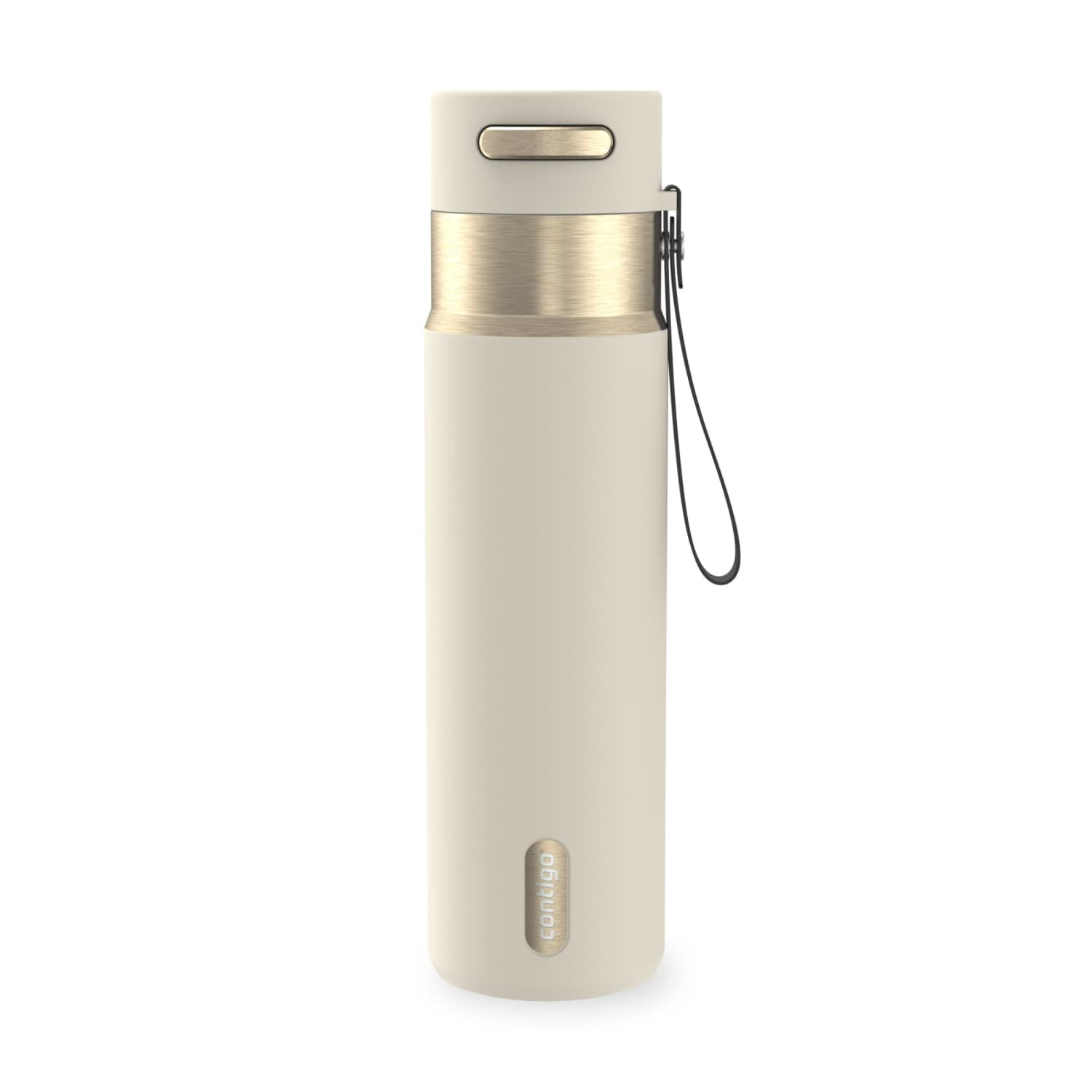 Contigo AutoSeal Leakproof Stainless Steel Reusable Water Bottle Tumbler with Carrying Strap, Cream/Champagne, 24 oz JVD0
