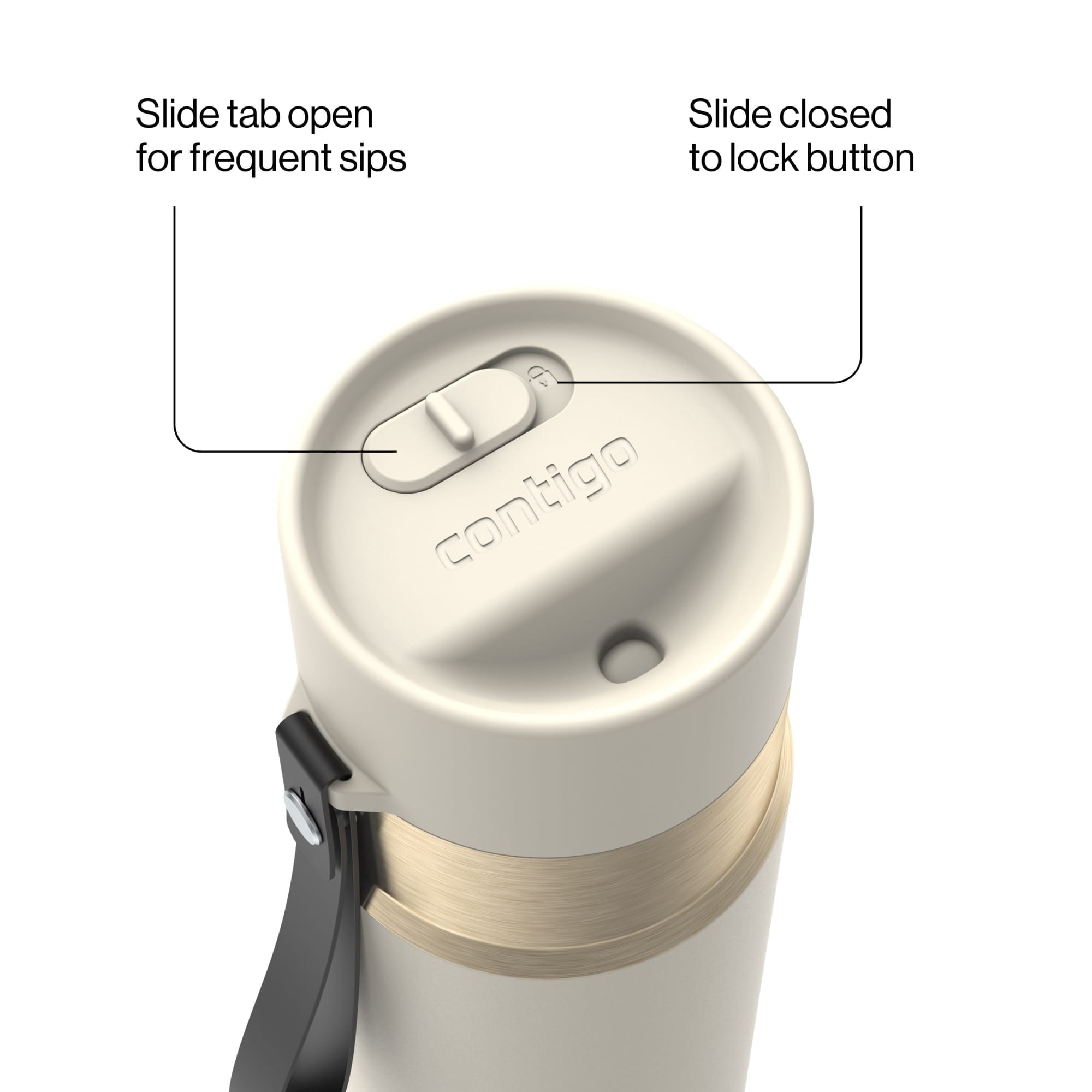 Contigo AutoSeal Leakproof Stainless Steel Reusable Water Bottle Tumbler with Carrying Strap, Cream/Champagne, 24 oz JVD0
