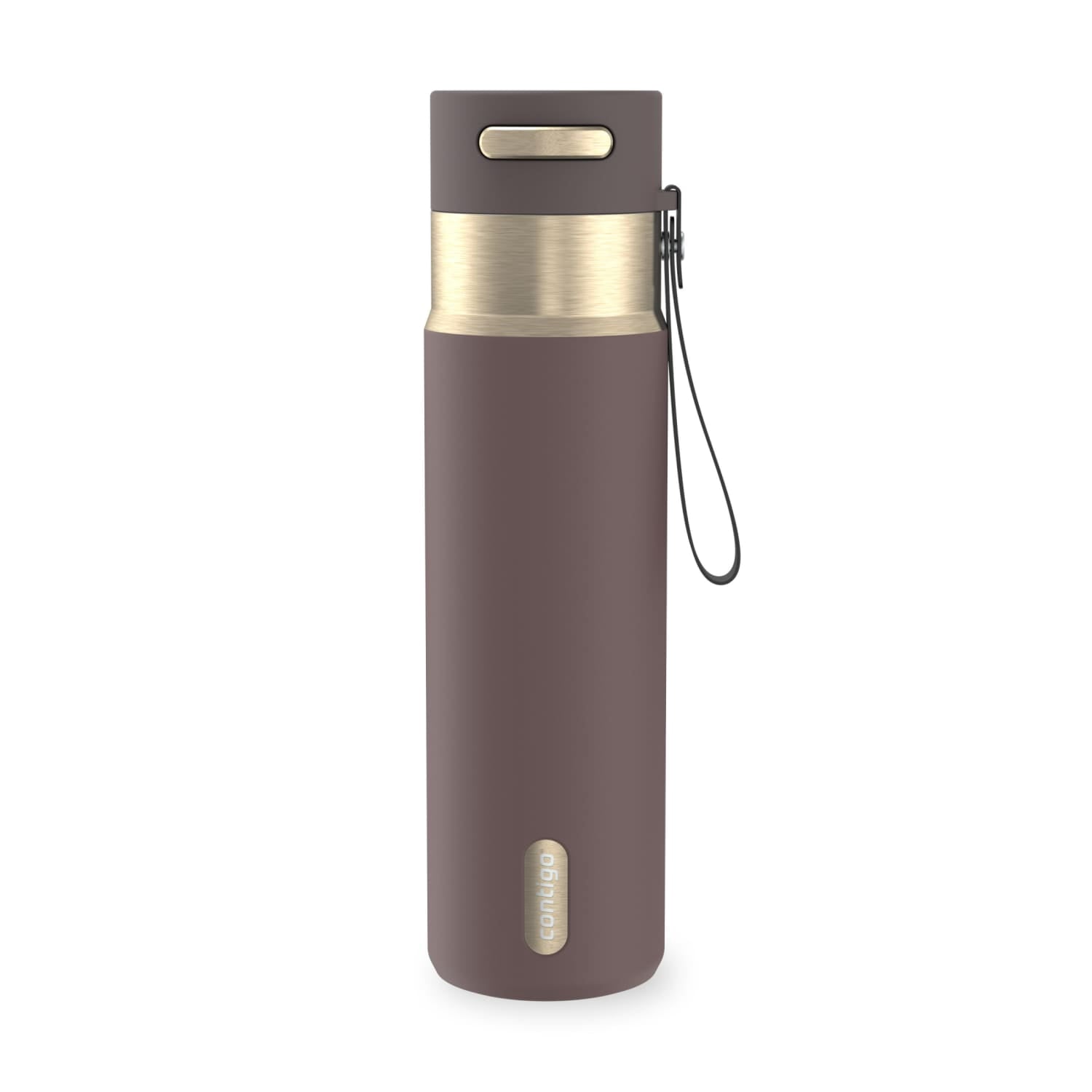 Contigo AutoSeal Leakproof Stainless Steel Reusable Water Bottle Tumbler with Carrying Strap, Cream/Champagne, 24 oz JVD0