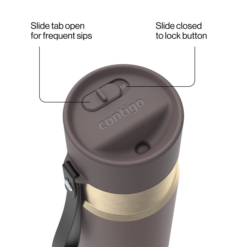 Contigo AutoSeal Leakproof Stainless Steel Reusable Water Bottle Tumbler with Carrying Strap, Cream/Champagne, 24 oz JVD0