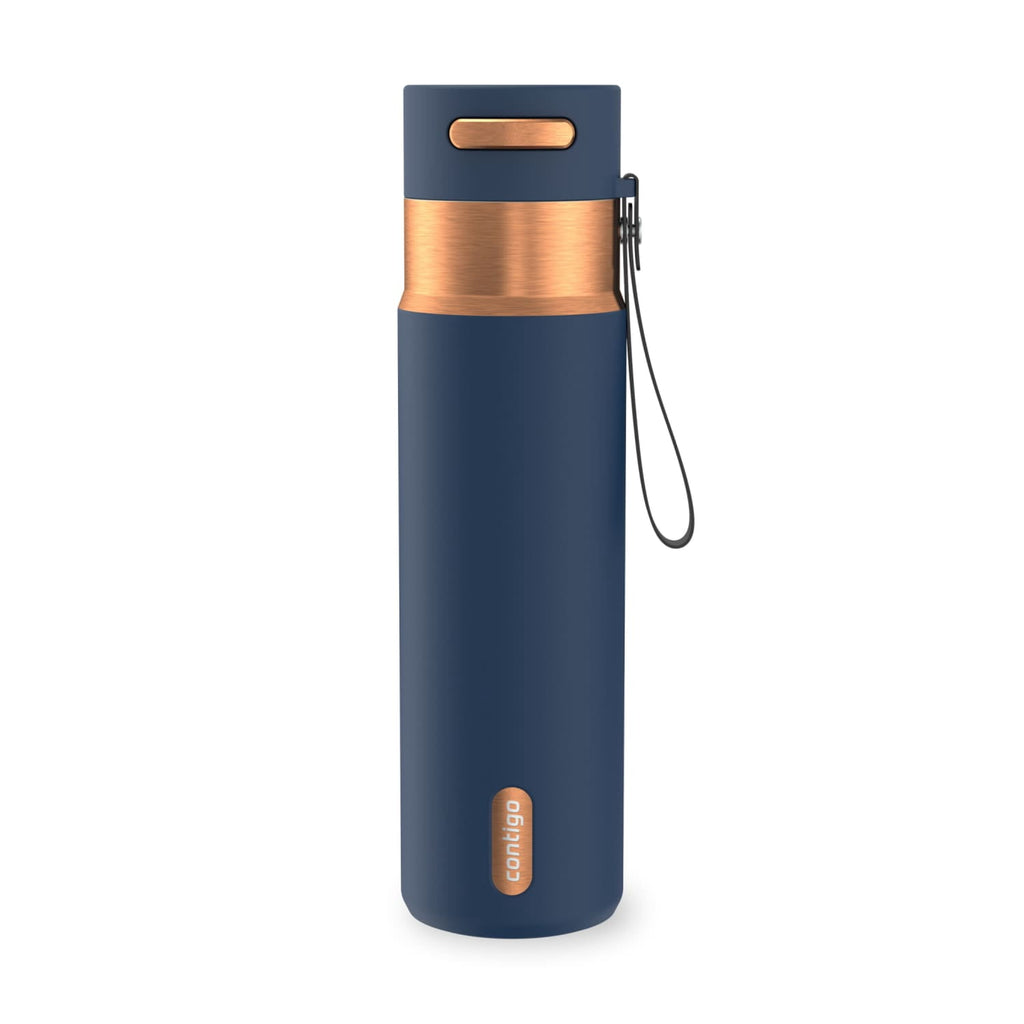 Contigo AutoSeal Leakproof Stainless Steel Reusable Water Bottle Tumbler with Carrying Strap, Cream/Champagne, 24 oz JVD0