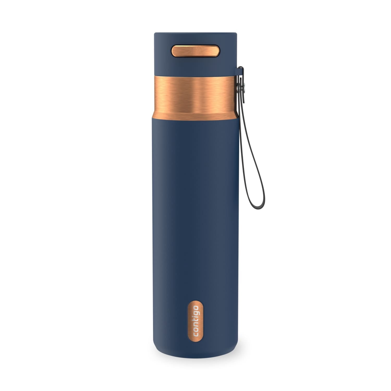 Contigo AutoSeal Leakproof Stainless Steel Reusable Water Bottle Tumbler with Carrying Strap, Cream/Champagne, 24 oz JVD0