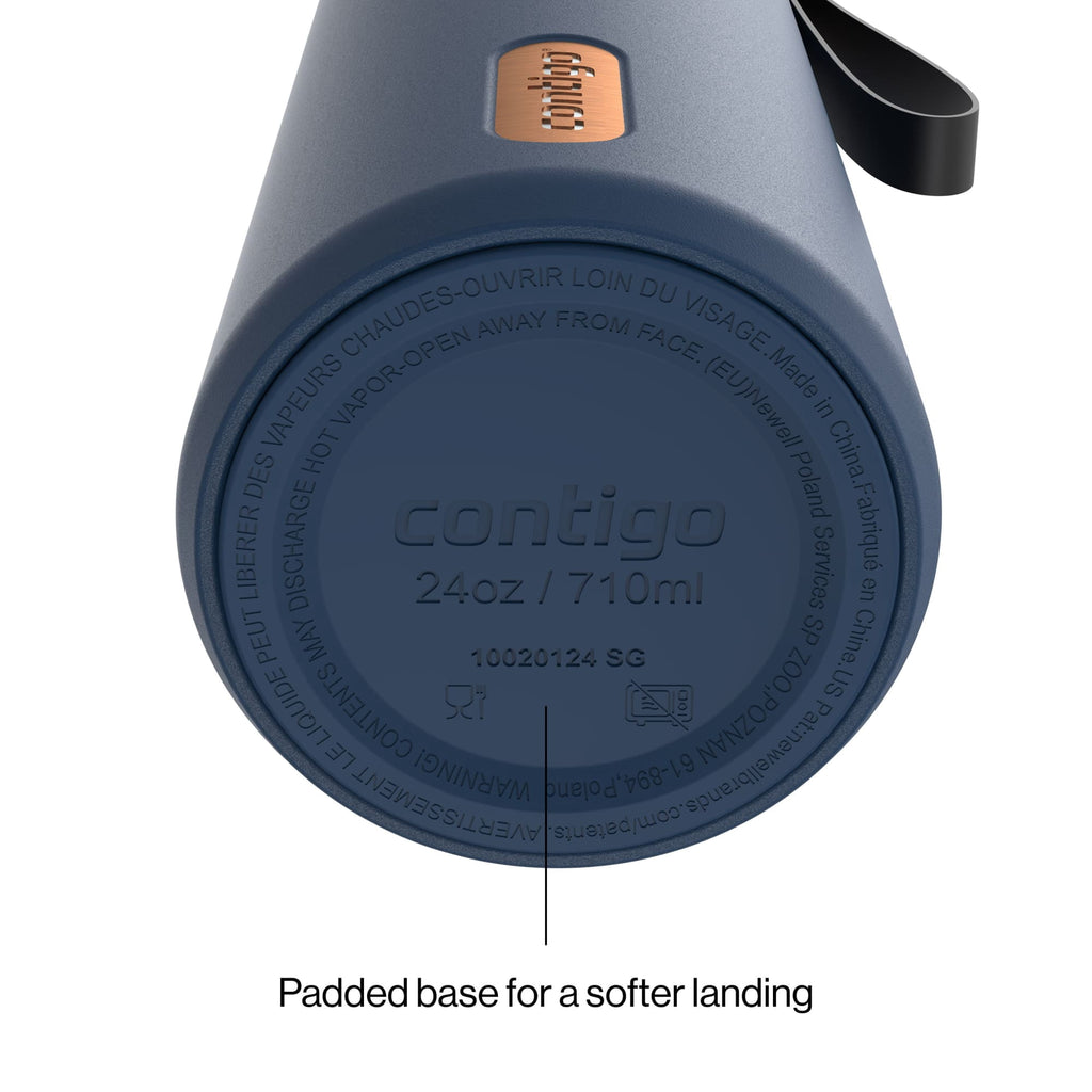 Contigo AutoSeal Leakproof Stainless Steel Reusable Water Bottle Tumbler with Carrying Strap, Cream/Champagne, 24 oz JVD0