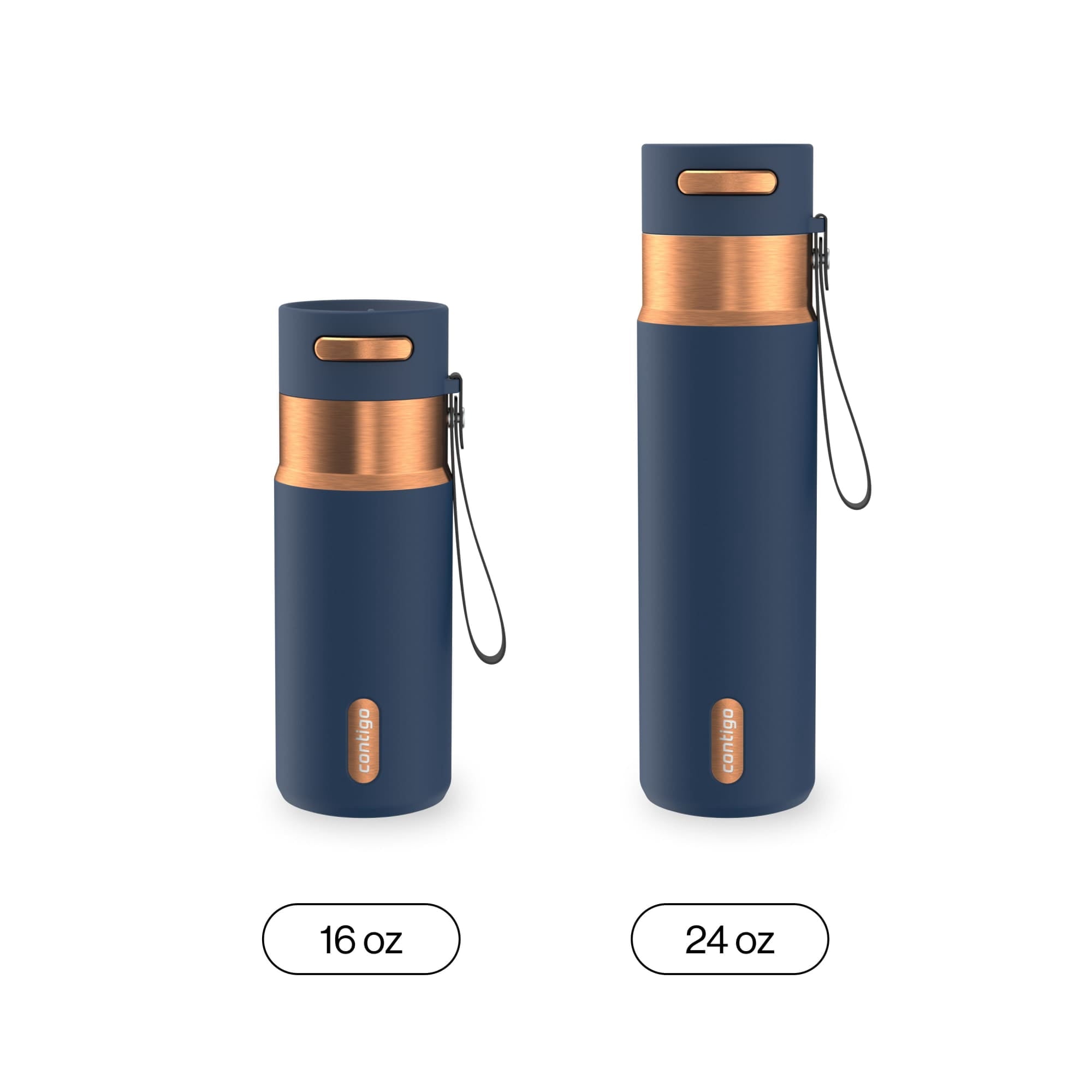 Contigo AutoSeal Leakproof Stainless Steel Reusable Water Bottle Tumbler with Carrying Strap, Cream/Champagne, 24 oz JVD0