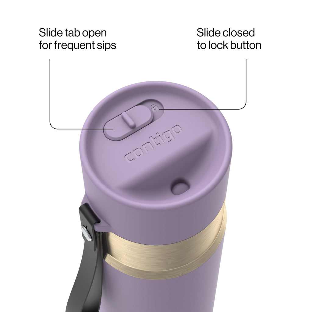 Contigo AutoSeal Leakproof Stainless Steel Reusable Water Bottle Tumbler with Carrying Strap, Cream/Champagne, 24 oz JVD0