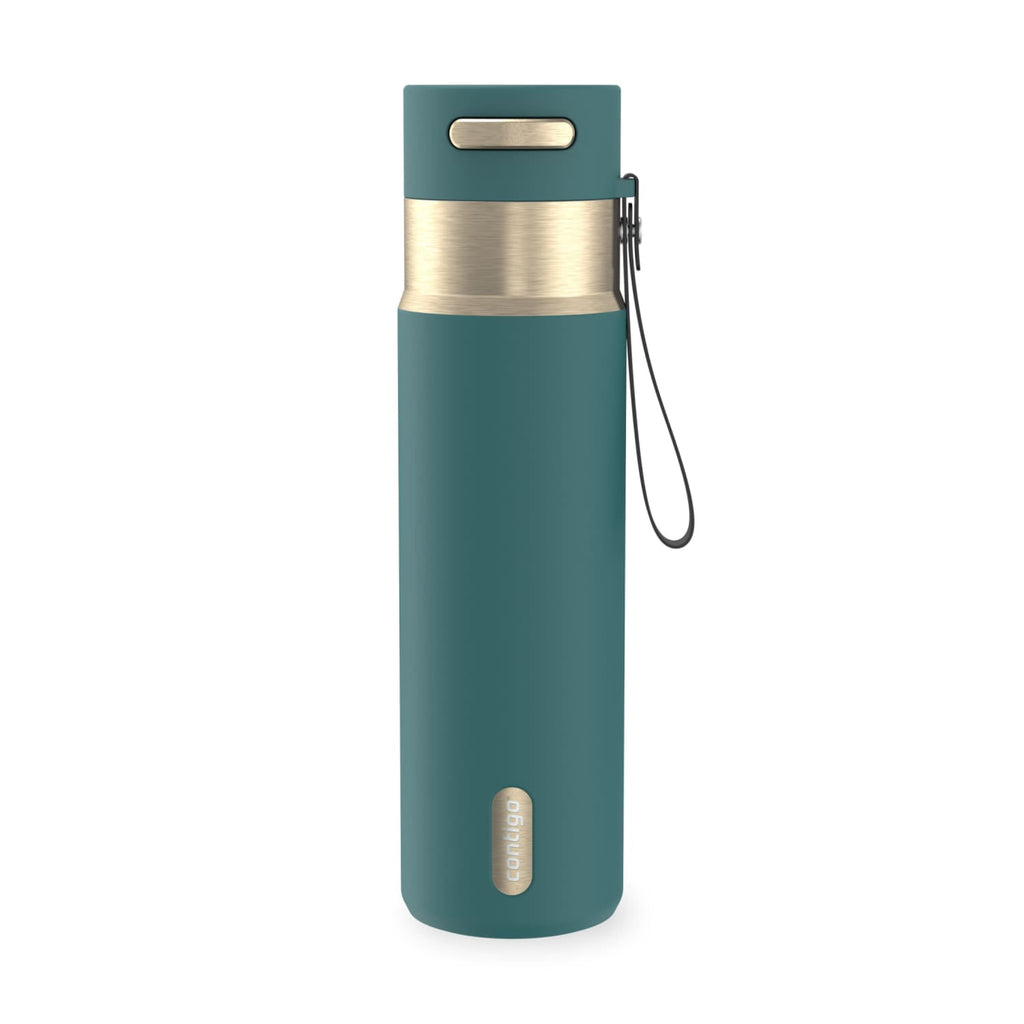 Contigo AutoSeal Leakproof Stainless Steel Reusable Water Bottle Tumbler with Carrying Strap, Cream/Champagne, 24 oz JVD0
