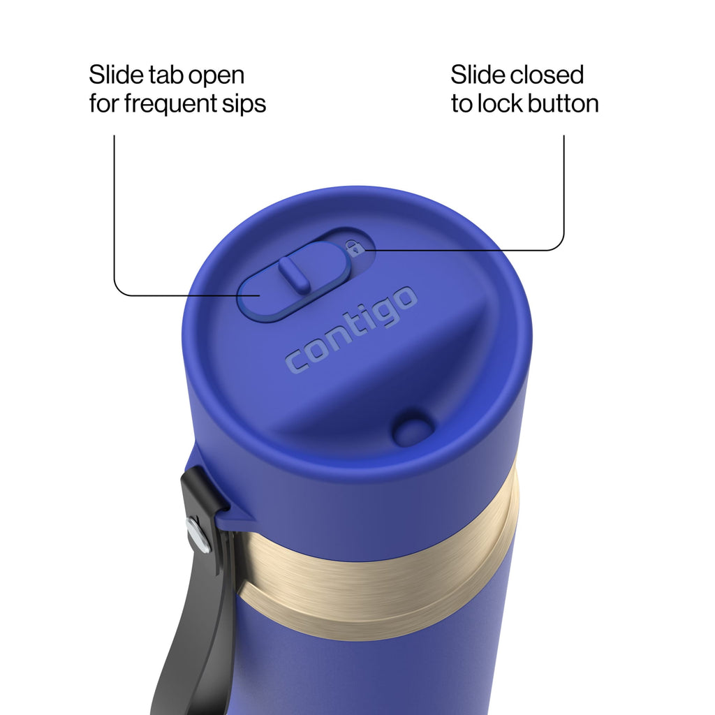 Contigo AutoSeal Leakproof Stainless Steel Reusable Water Bottle Tumbler with Carrying Strap, Cream/Champagne, 24 oz JVD0