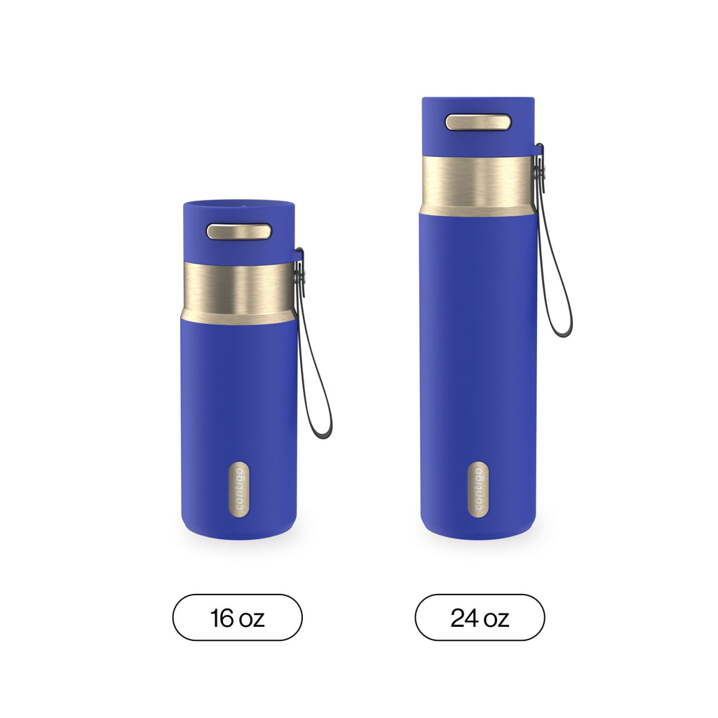 Contigo AutoSeal Leakproof Stainless Steel Reusable Water Bottle Tumbler with Carrying Strap, Cream/Champagne, 24 oz JVD0