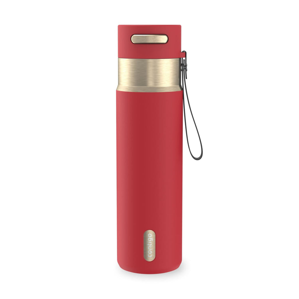 Contigo AutoSeal Leakproof Stainless Steel Reusable Water Bottle Tumbler with Carrying Strap, Cream/Champagne, 24 oz JVD0