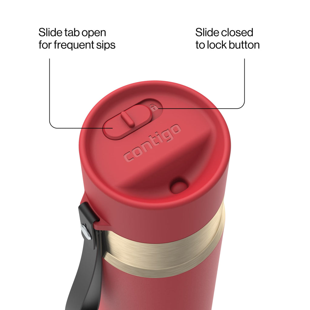 Contigo AutoSeal Leakproof Stainless Steel Reusable Water Bottle Tumbler with Carrying Strap, Cream/Champagne, 24 oz JVD0