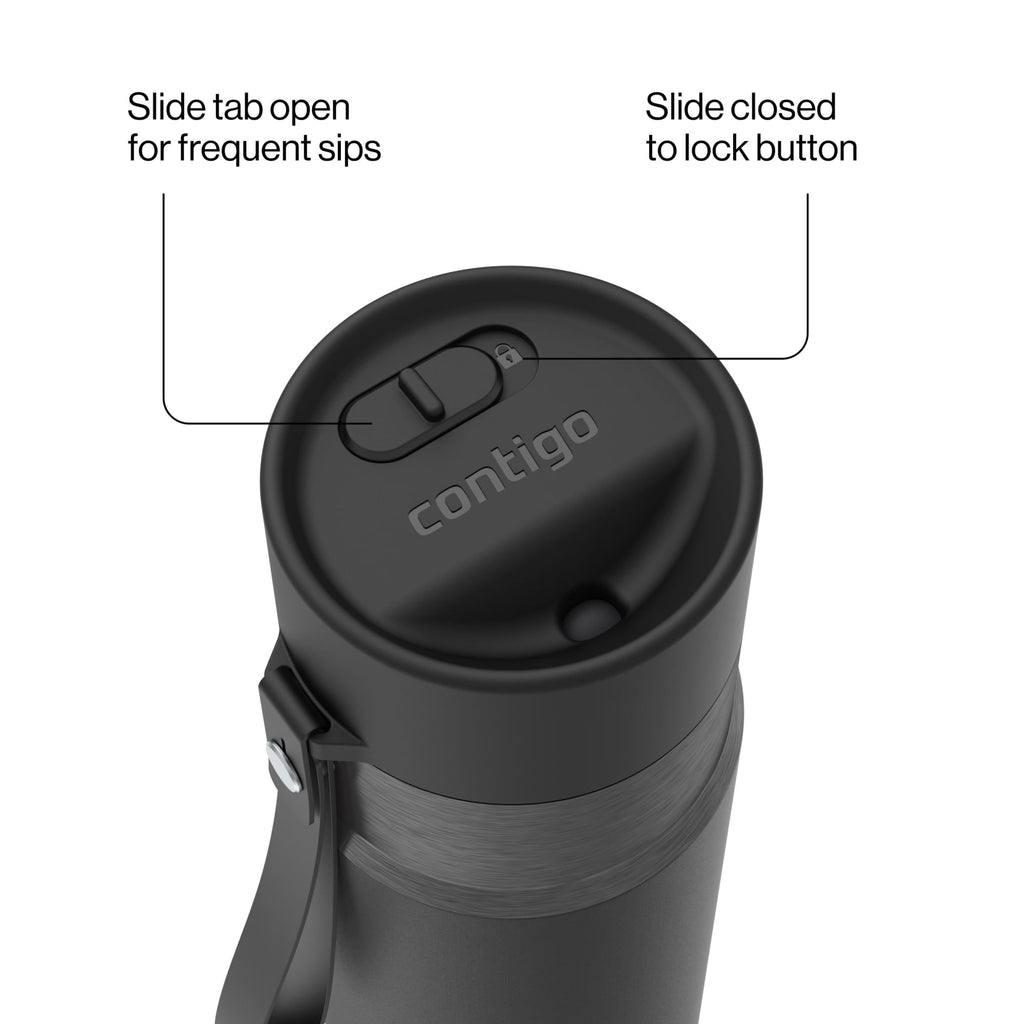 Contigo AutoSeal Leakproof Stainless Steel Reusable Water Bottle Tumbler with Carrying Strap, Cream/Champagne, 24 oz JVD0