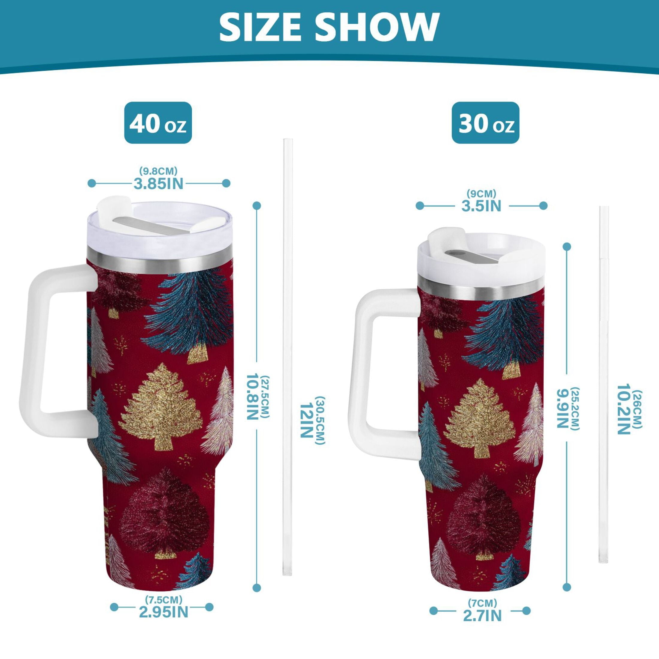 30 oz Insulated Stainless Steel Tumbler Double Wall Stainless Steel Tumbler with 2-Way Drinking Stylized Christmas Trees AKCX