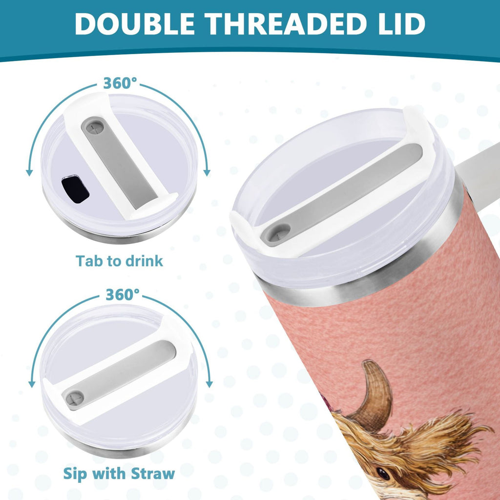 30 oz Insulated Stainless Steel Tumbler Double Wall Stainless Steel Tumbler with 2-Way Drinking Cow Wearing Scarf and Hat EA6T