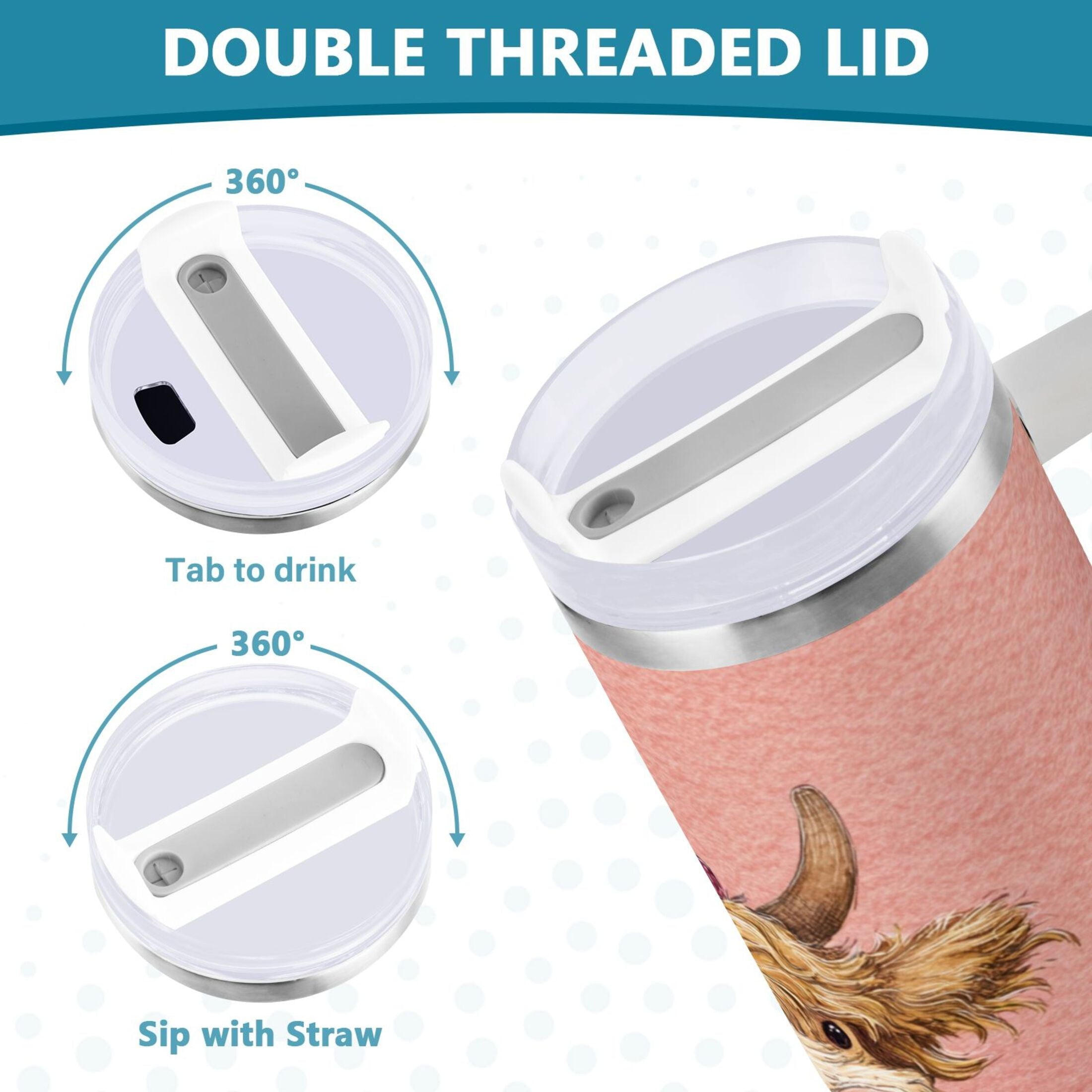 30 oz Insulated Stainless Steel Tumbler Double Wall Stainless Steel Tumbler with 2-Way Drinking Cow Wearing Scarf and Hat EA6T