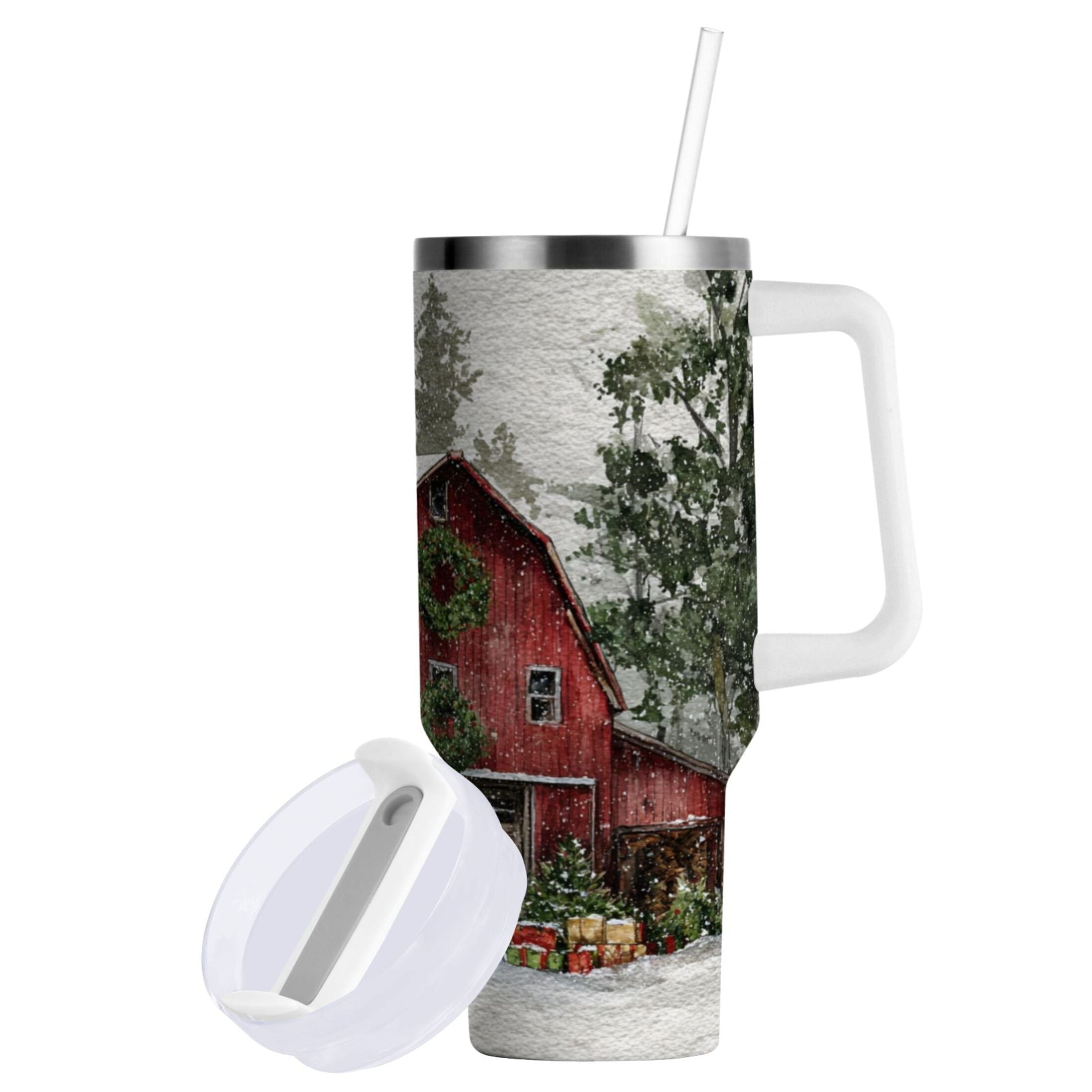30 oz Insulated Stainless Steel Tumbler Double Wall Stainless Steel Tumbler with 2-Way Drinking Old Red Barn LQXC