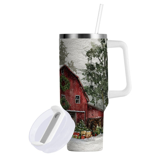 30 oz Insulated Stainless Steel Tumbler Double Wall Stainless Steel Tumbler with 2-Way Drinking Old Red Barn LQXC