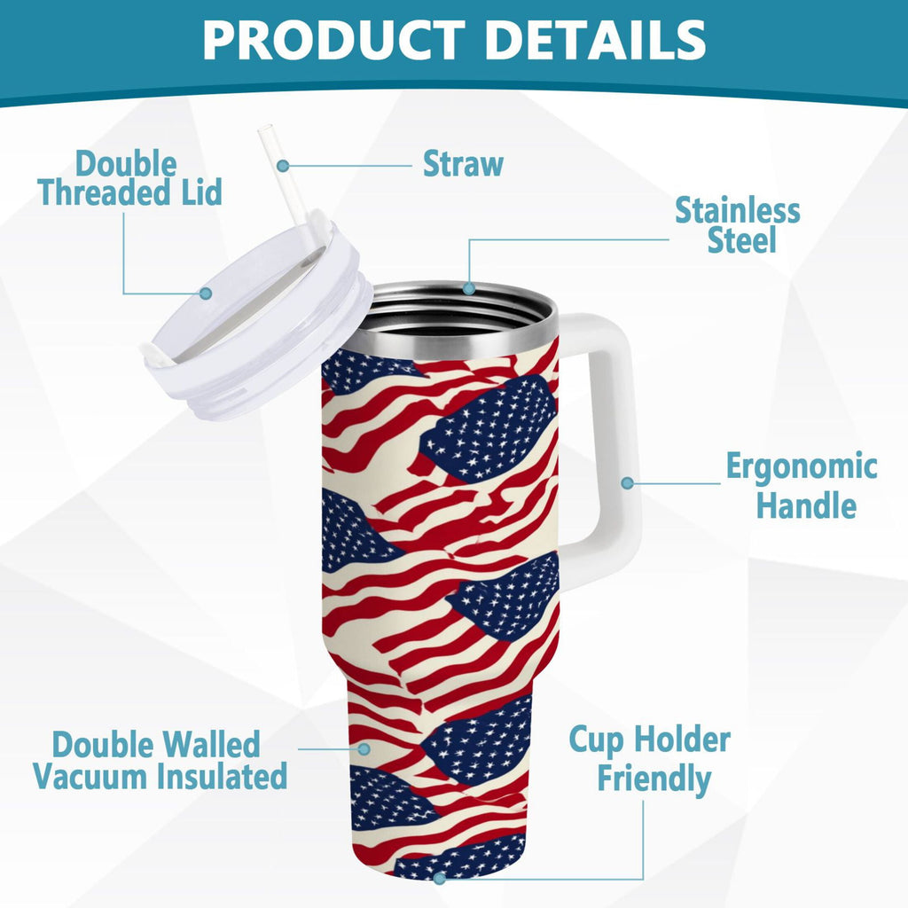 40 oz Insulated Stainless Steel Tumbler Double Wall Stainless Steel Tumbler with 2-Way Drinking Flags Abstract Design 38Q3